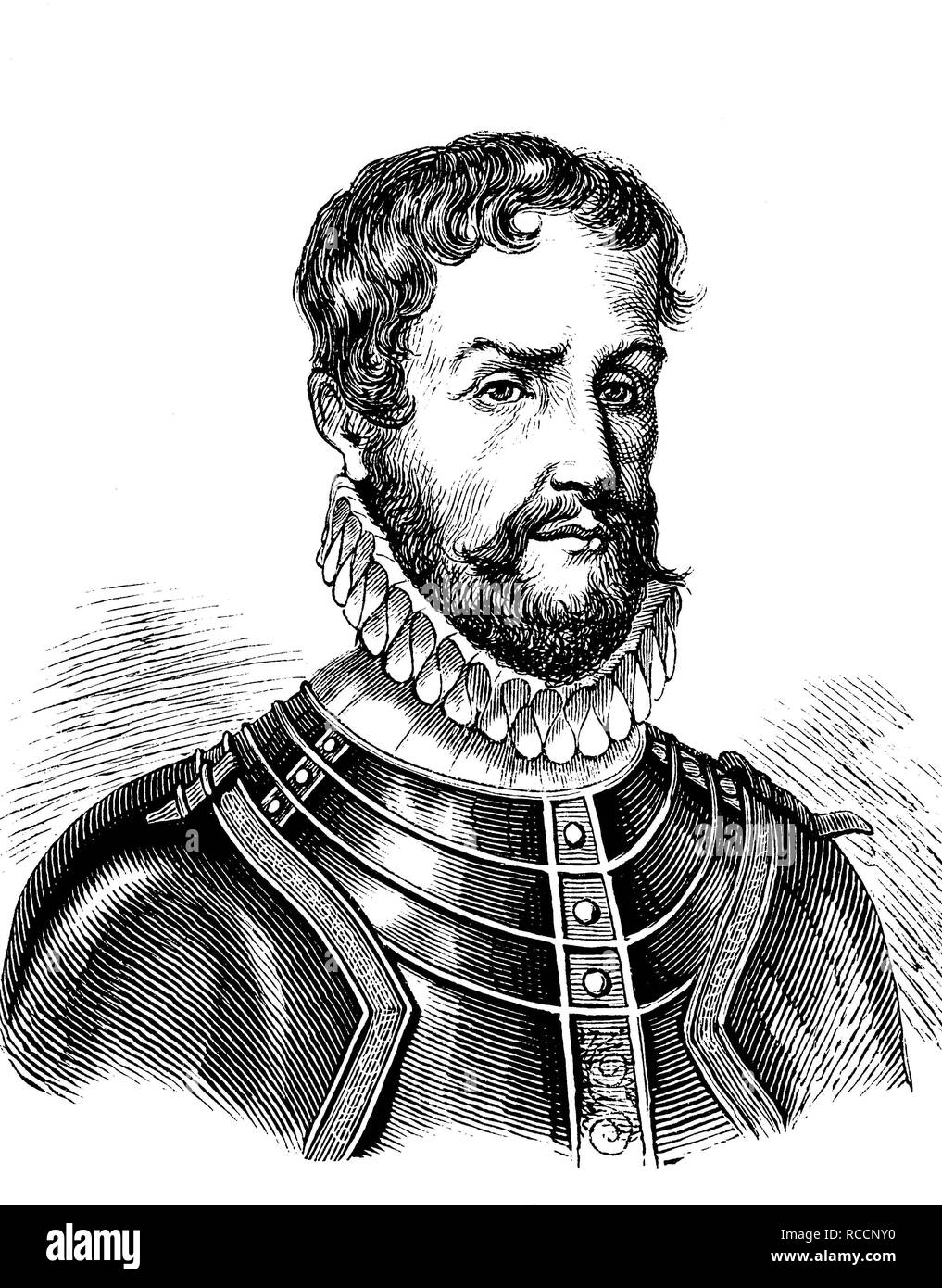 Pontus de la Gardie, Barone di Ekholmen, 1520 - 1585, un esercito svedese commander e governatore di Livonia, la storica incisione su legno Foto Stock