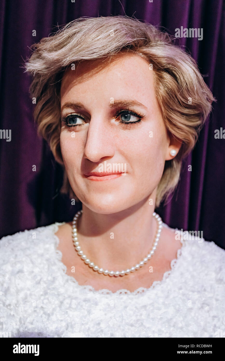 Amsterdam, Paesi Bassi 5 Settembre 2017: il museo delle cere di Madame Tussauds. Cera figura di Diana, principessa di Galles. Foto Stock