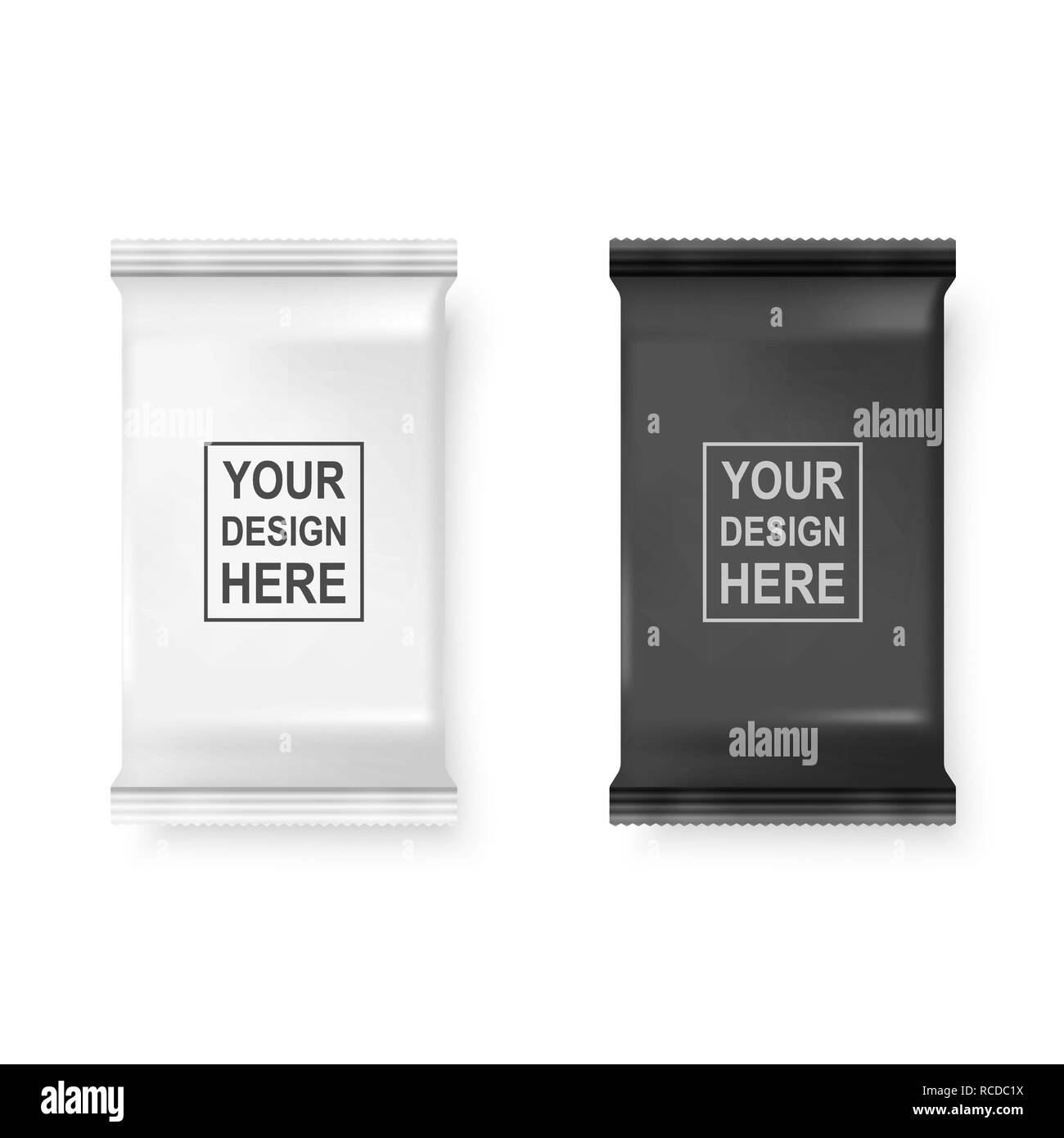 Vector realistiche in 3D in bianco e nero salviettine umidificate Confezione Icon Set Closeup isolati su sfondo bianco. Modello di progetto di tovaglioli, cosmetici, alimentari, di un prodotto o di un altro tipo di imballaggio per mockup. Vista superiore Illustrazione Vettoriale