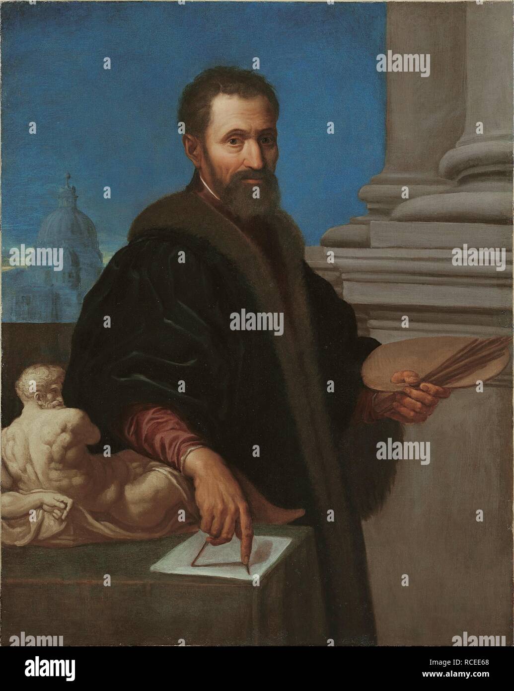 Ritratto di Michelangelo Buonarroti. Museo: Galleria Enrico Lumina, Bergamo. Autore: Cresti (detto il Passignano), Domenico. Foto Stock