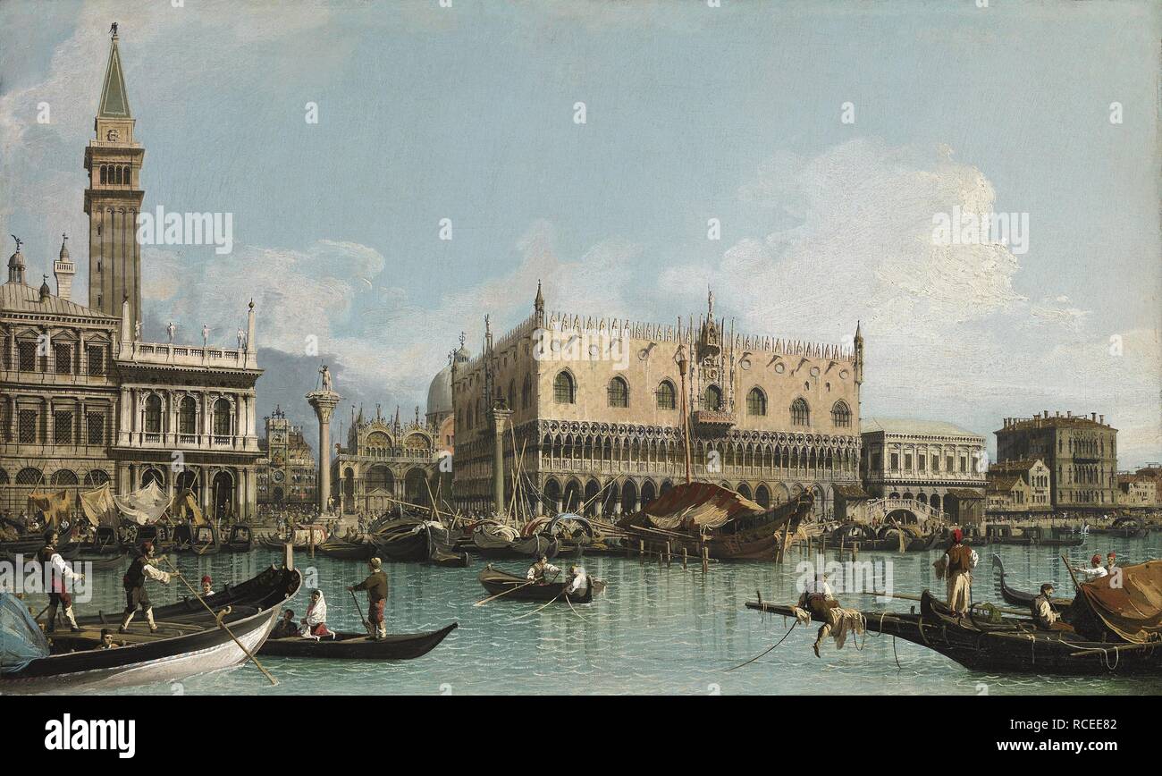 Il molo vicino a Piazza San Marco a Venezia. Museo: COLECCION ABELLO. Autore: CANALETTO. Foto Stock