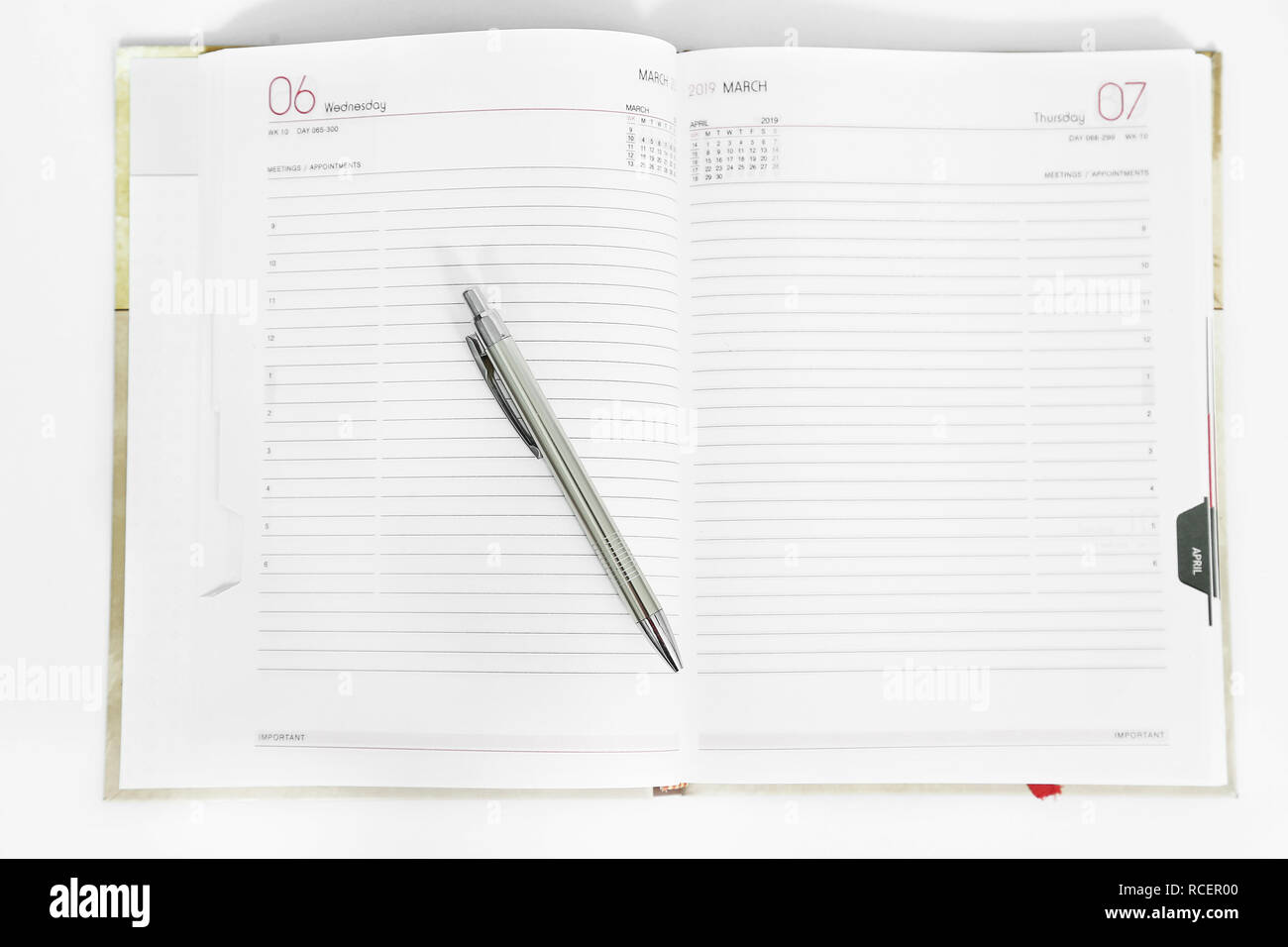 Immagine del diario vuoto con la penna. Isolato su uno sfondo bianco Foto  stock - Alamy