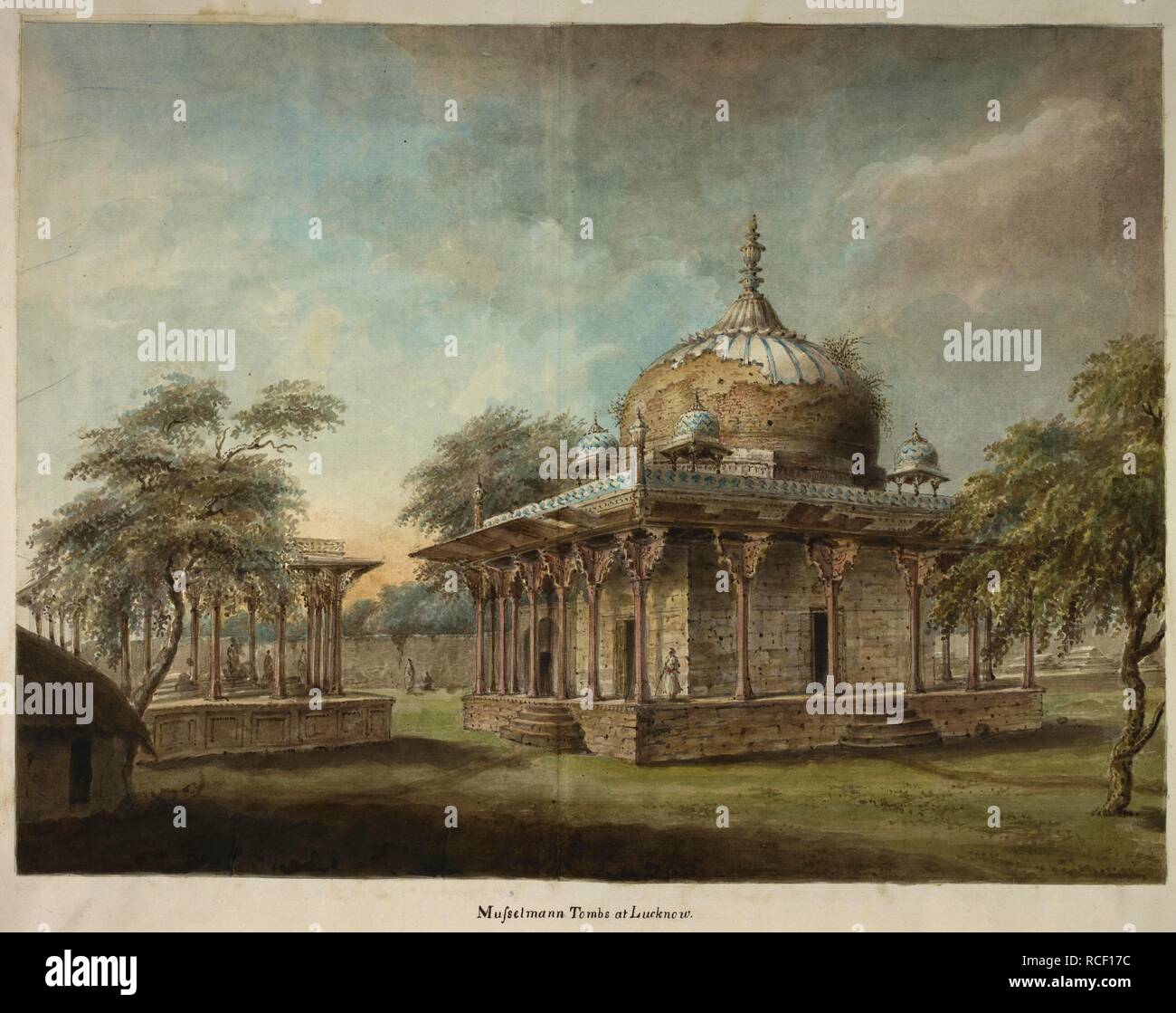 Il Nadan Mahal, la tomba di Shaikh â€˜Abd al-Rahim di Lucknow, amico di Akbar, con l'adiacente Sola Khamba pavilion con 16 pilastri. Inscritto al di sotto di: â€˜Musselmann tombe a Lucknow.â€™. Hastings album. 1814 - 1815. Acquerello. 385 da 512 mm. Fonte: Add.o.4764. Autore: SITA RAM. Foto Stock