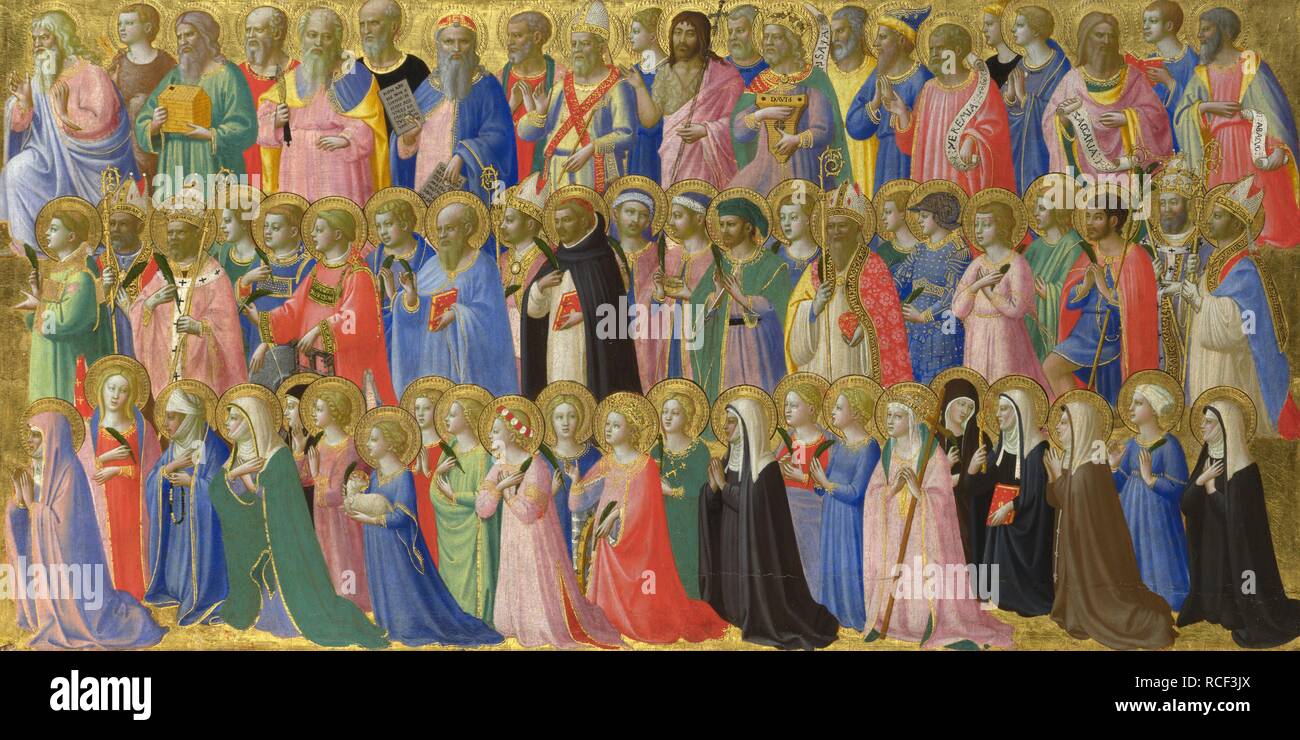 I precursori di Cristo con i santi e i martiri (pannello da Fiesole San Domenico pala). Museo: National Gallery di Londra. Autore: BEATO ANGELICO. Foto Stock