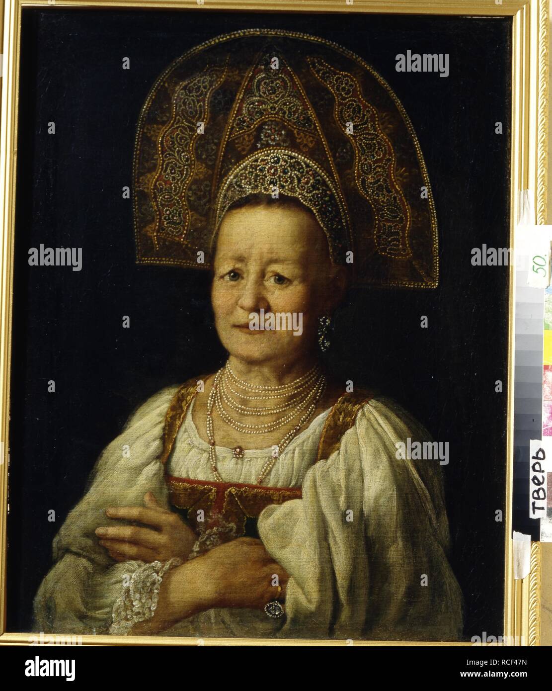 Ritratto di una donna mercantili in Kokoshnik. Museo: Galleria Regionale, Tver. Autore: Drozhdin, Petro Semyonovich. Foto Stock