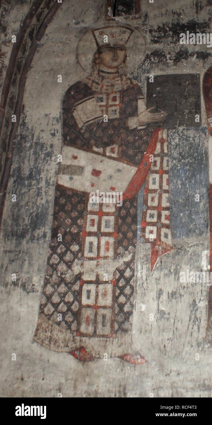 Regina Tamar di Georgia (affresco in una grotta chiesa). Museo grotta: chiesa di Vardzia. Autore: anonimo. Foto Stock