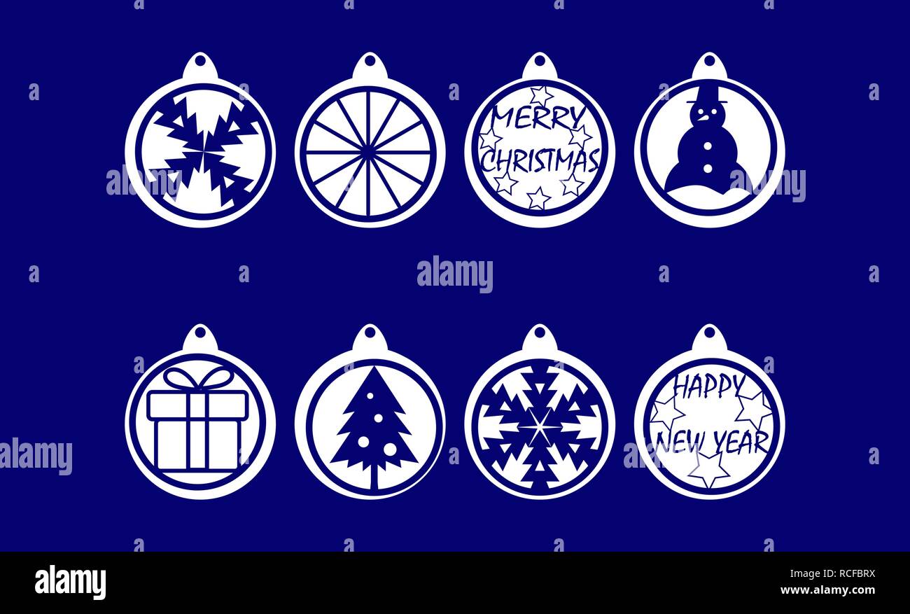 Impostare stencil Ornamenti natale il taglio della carta Illustrazione Vettoriale