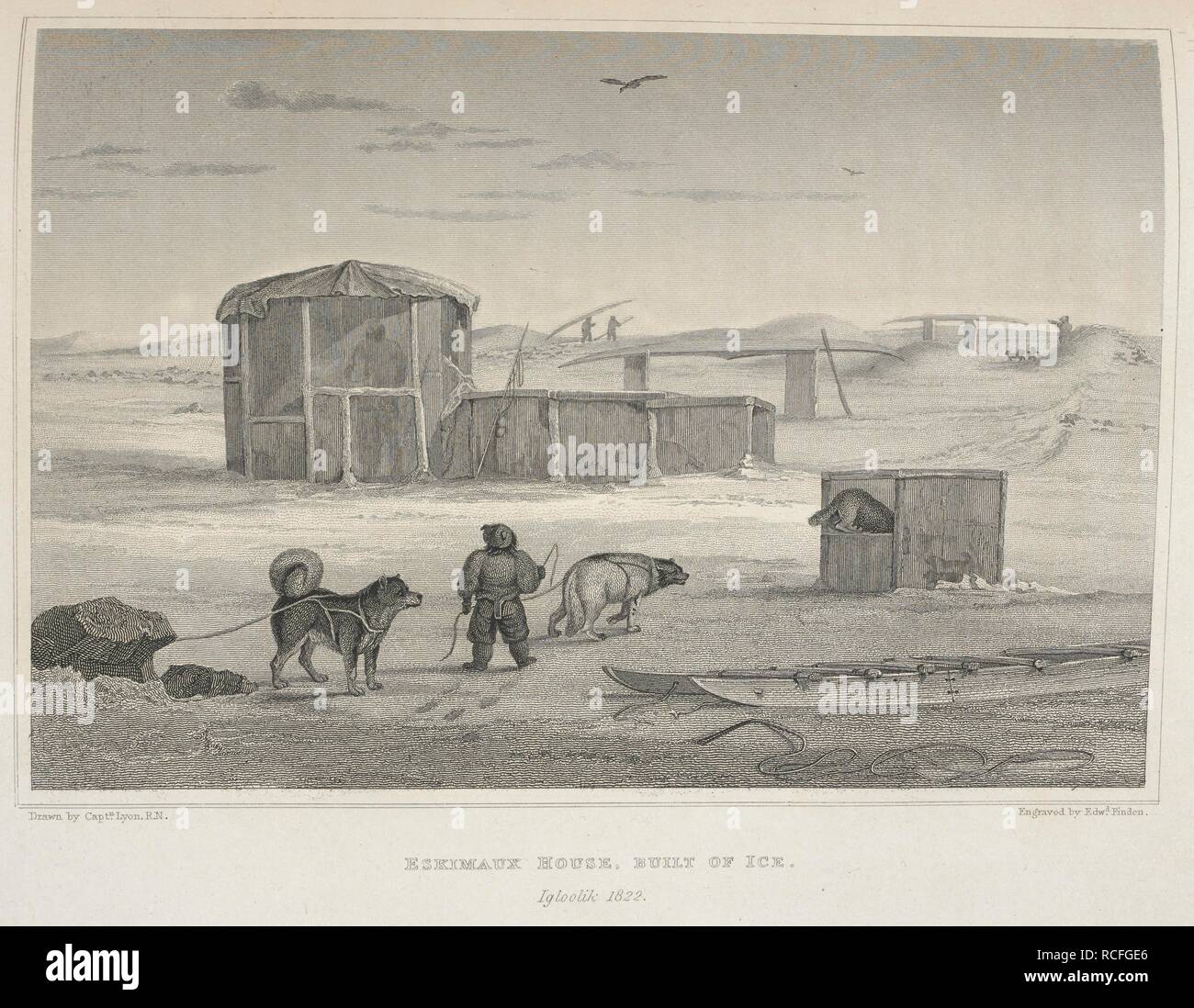 Eskimaux casa costruita di ghiaccio. Ufficiale di un secondo viaggio per la scoperta di un passaggio a nord-ovest dall'Atlantico al Pacifico; eseguita negli anni 1821-22-23, nella sua maestà la furia delle navi e Hecla, sotto gli ordini di ... W. E. P. ... Illustrato da numerosi piatti. (L'appendice a Capt. Parrys ufficiale di un secondo viaggio. Appendice zoologico ... Da J. Richardson.-botanico appendice. ... Dal Professor Hooker.). Londra : J. Murray, 1824-25. Fonte: G.7394, pagina di fronte 358. Lingua: Inglese. Autore: FINDEN, Edward. Parry, Sir William Edward. Foto Stock