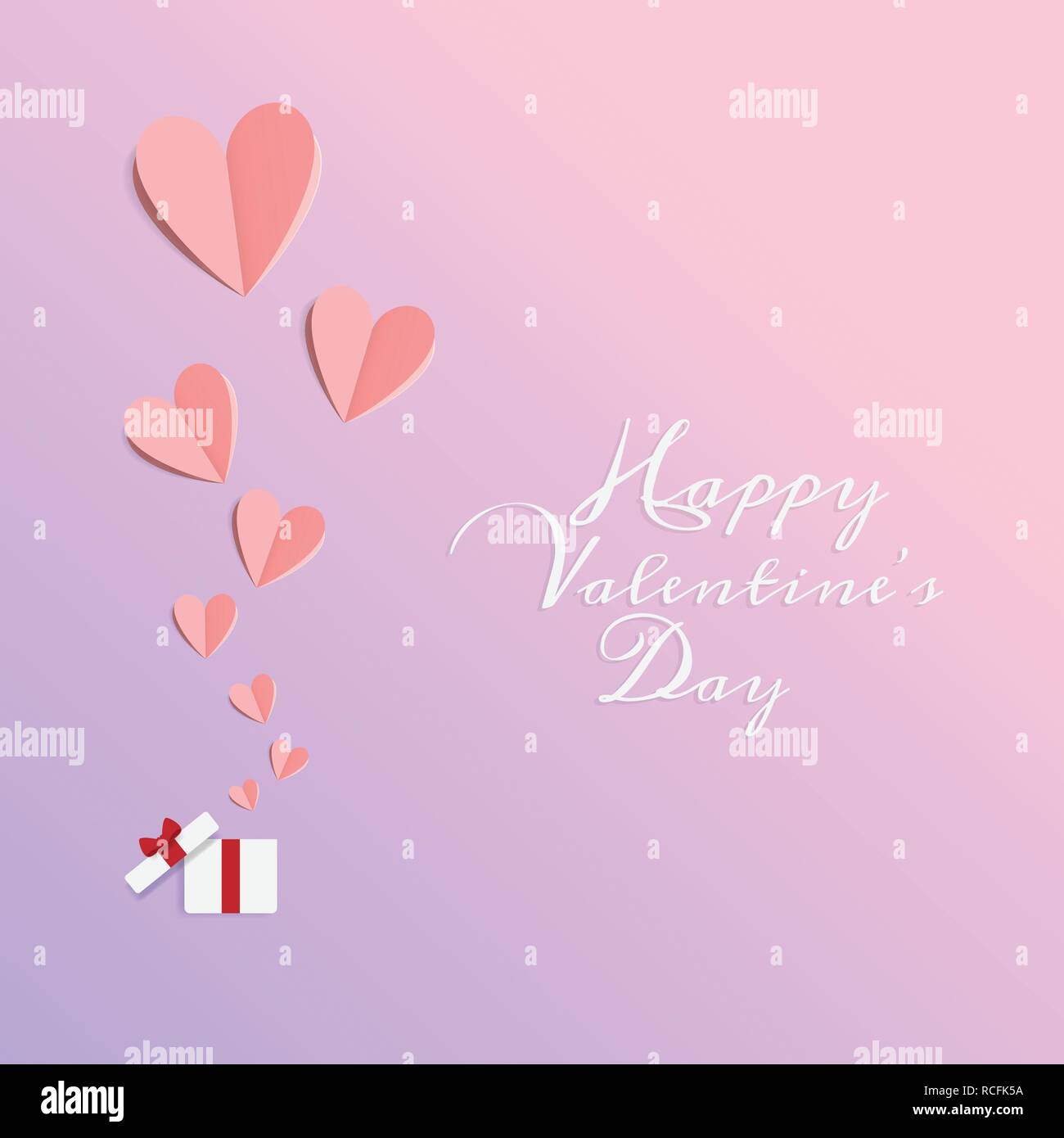 Vettore di amore e felice il giorno di San Valentino. origami con elementi di design di tagliare la carta fatta aprire confezione regalo con cuore galleggiante fino al cielo. carta di arte e artigianato digitale Illustrazione Vettoriale