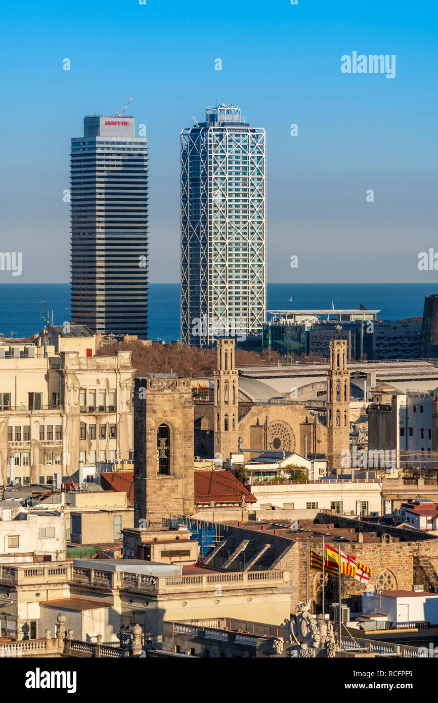 Il quartiere Gotico skyline, Barcellona, in Catalogna, Spagna Foto Stock