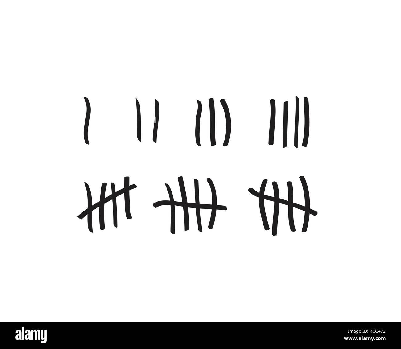 Contrassegni di tally su una parete della prigione isolato. Segni di conteggio. Vettore Illustrazione Vettoriale