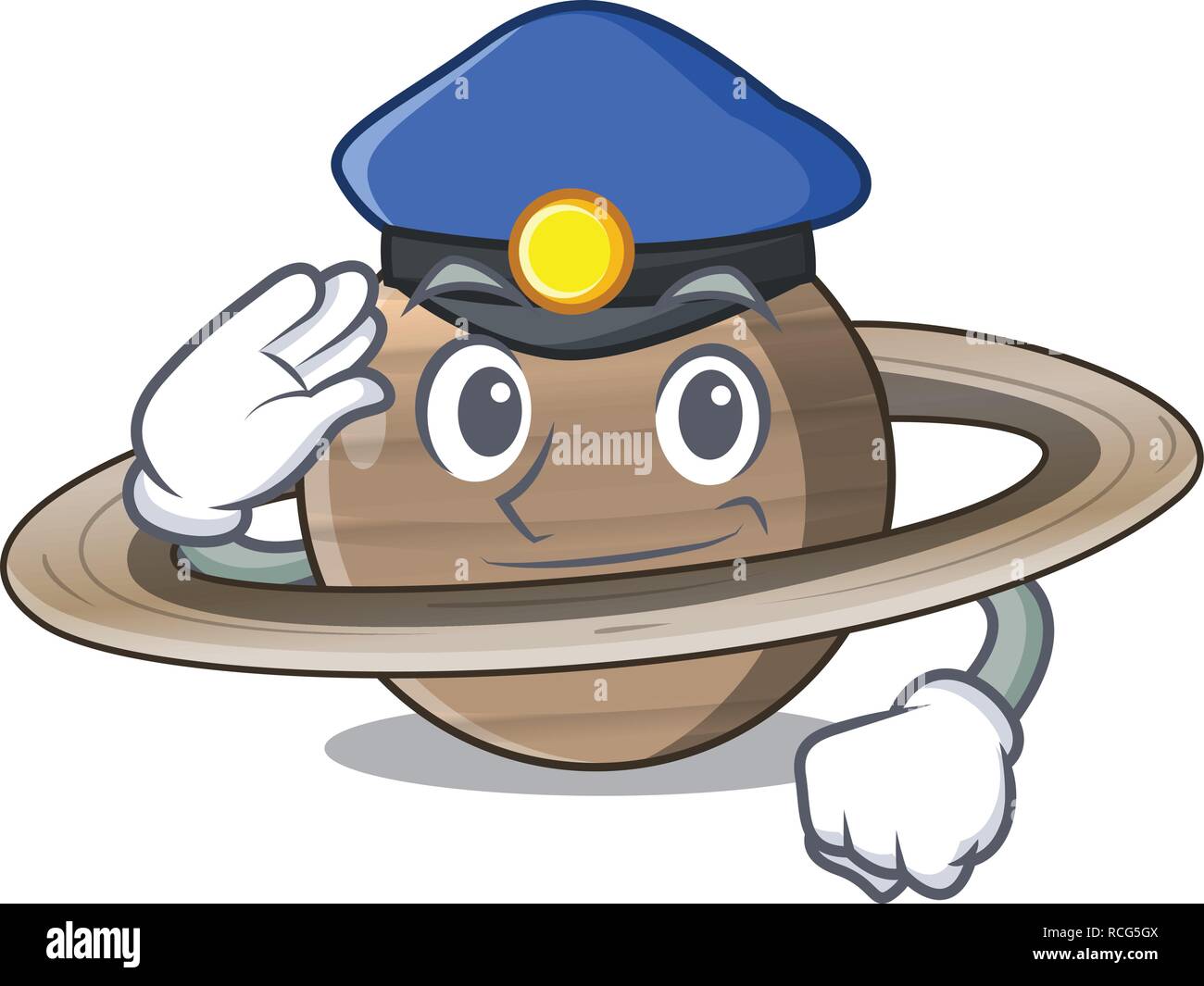 La polizia Plutone Saturno isolato in con mascotte Illustrazione Vettoriale