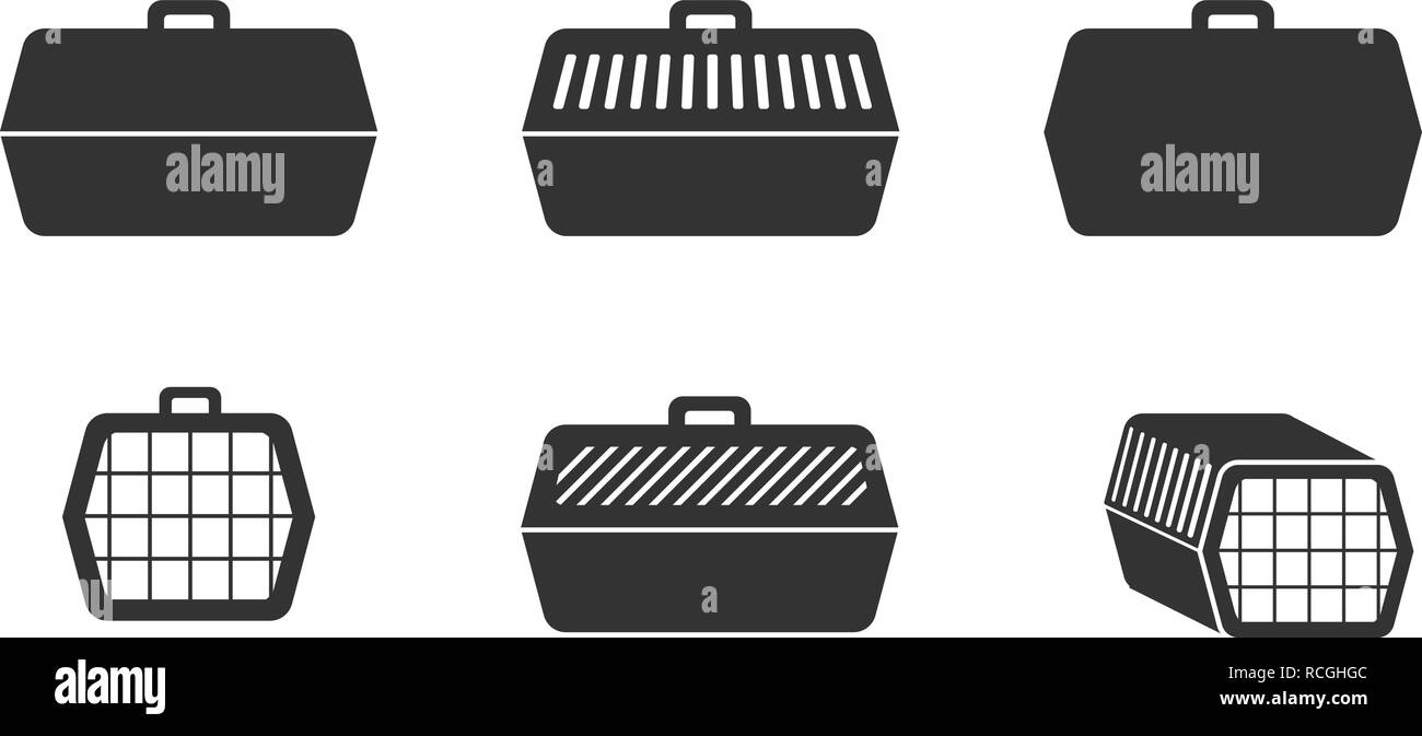 Set di pet icone di gabbia in stile silhouette, vettore Illustrazione Vettoriale