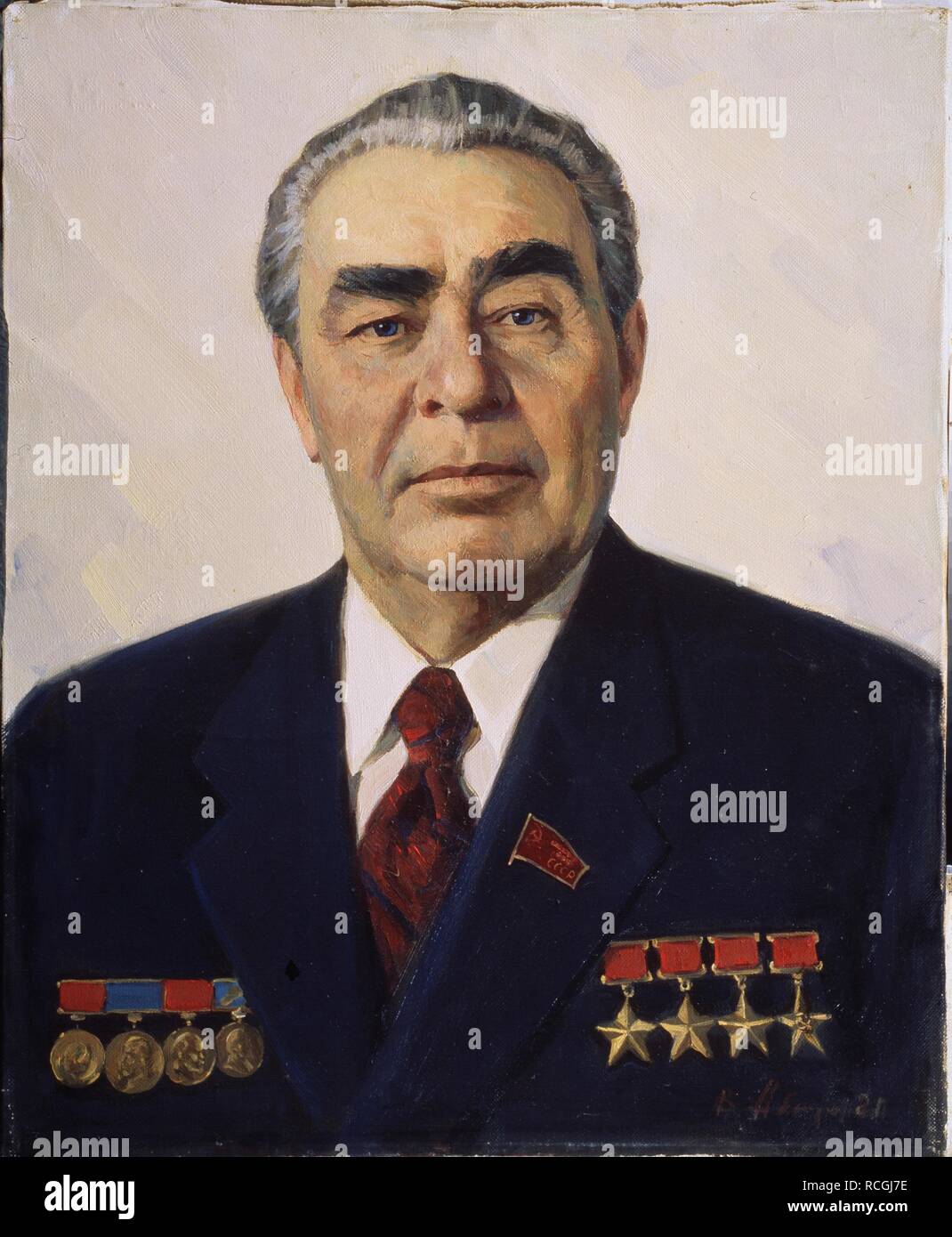 Ritratto di Segretario Generale del Partito Comunista dell'Unione Sovietica Leonid Brezhnev I. (1907-1982). Museo: Stato Art Museum, Sochi. Autore: Abakumov, Vitaly Vasilyevich. Foto Stock