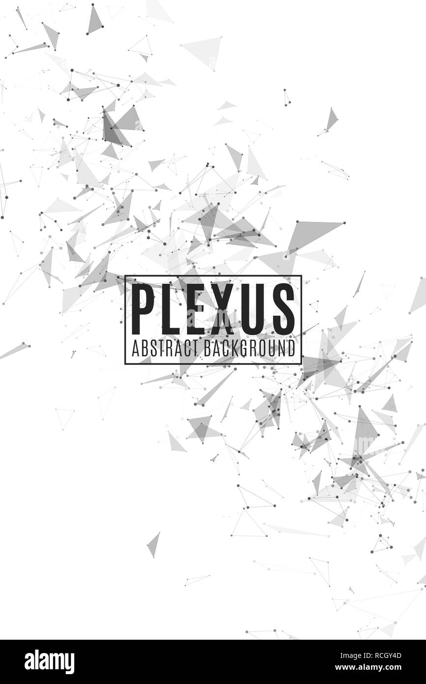 Plexus abstract sfondo per il tuo design. Moderna geometria futuristico. I triangoli volanti isolati su sfondo bianco. Triangoli connessi. Science Po Illustrazione Vettoriale