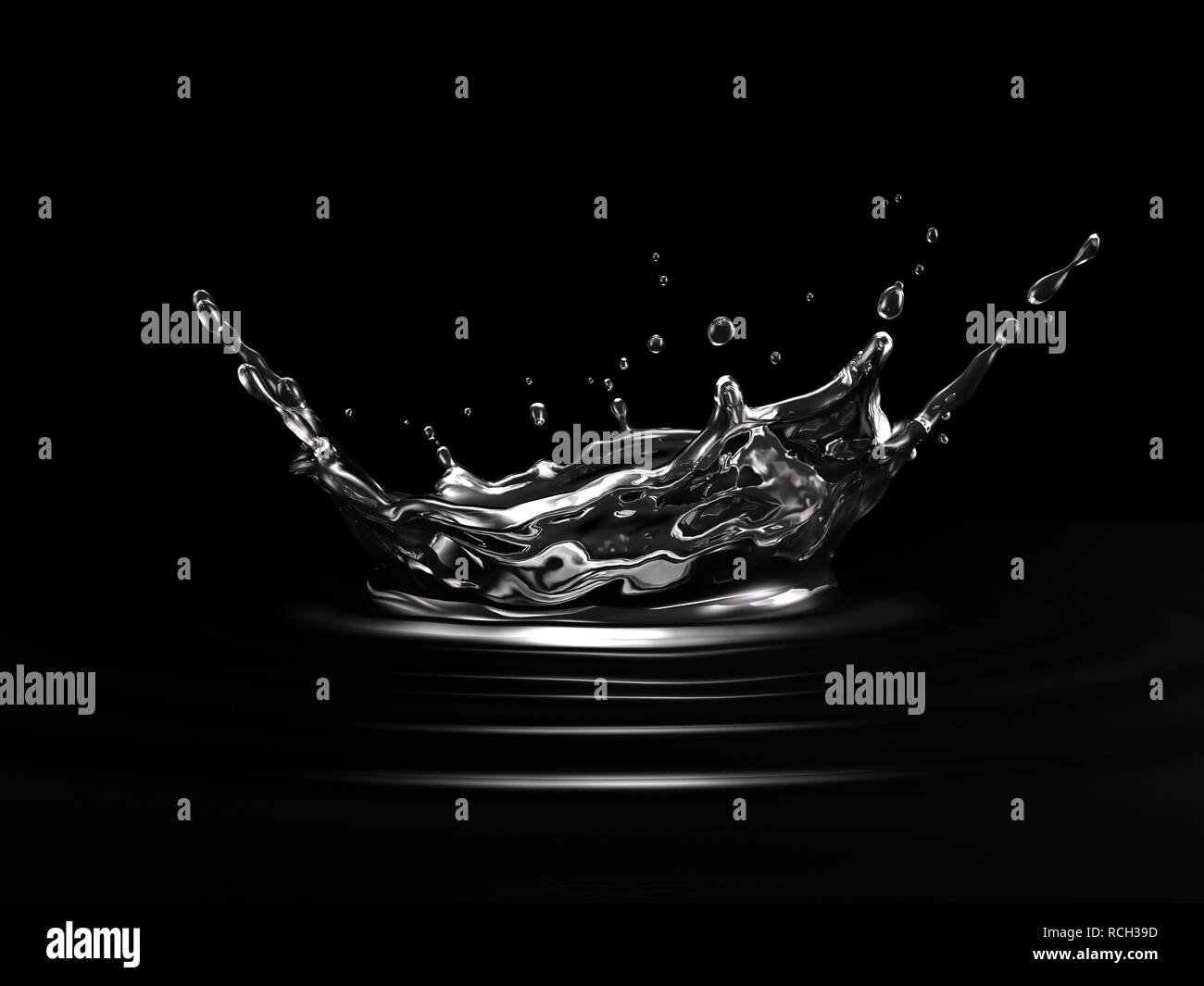 Corona di Acqua Splash. Su sfondo nero. Vista laterale. Foto Stock
