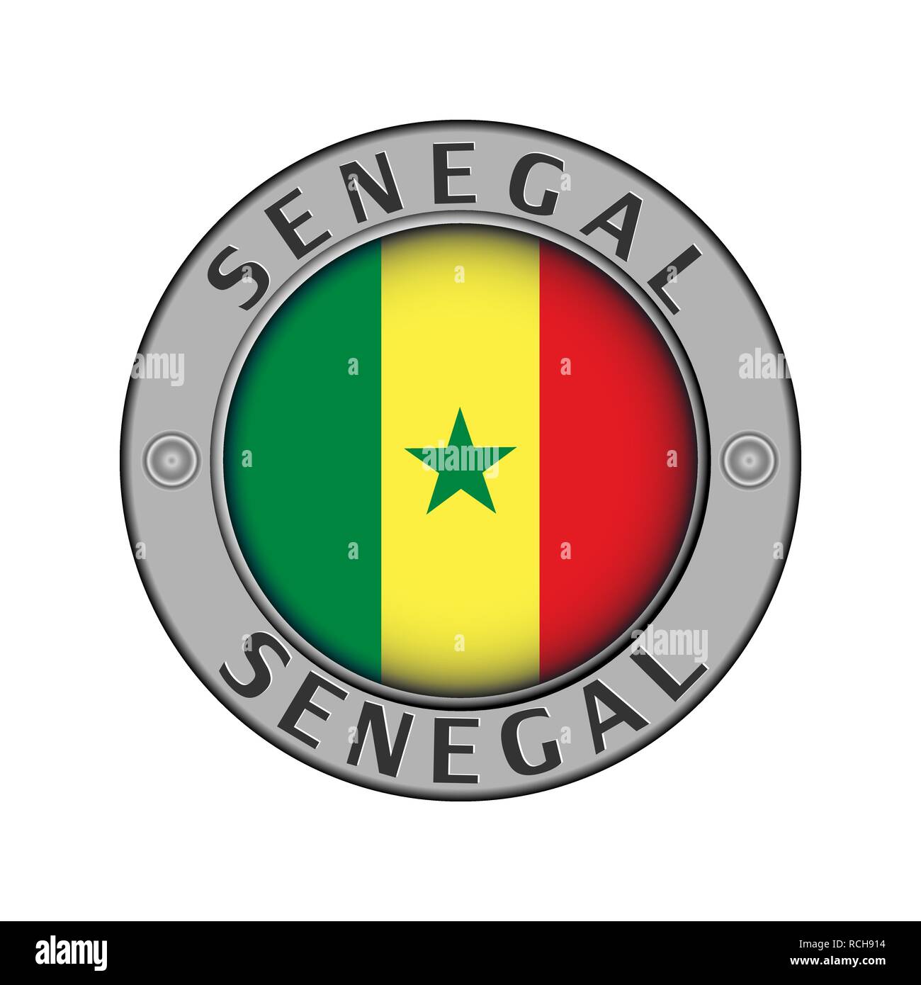 Rotondo di metallo medaglione con il nome del paese Senegal e round tricolore in centro Illustrazione Vettoriale