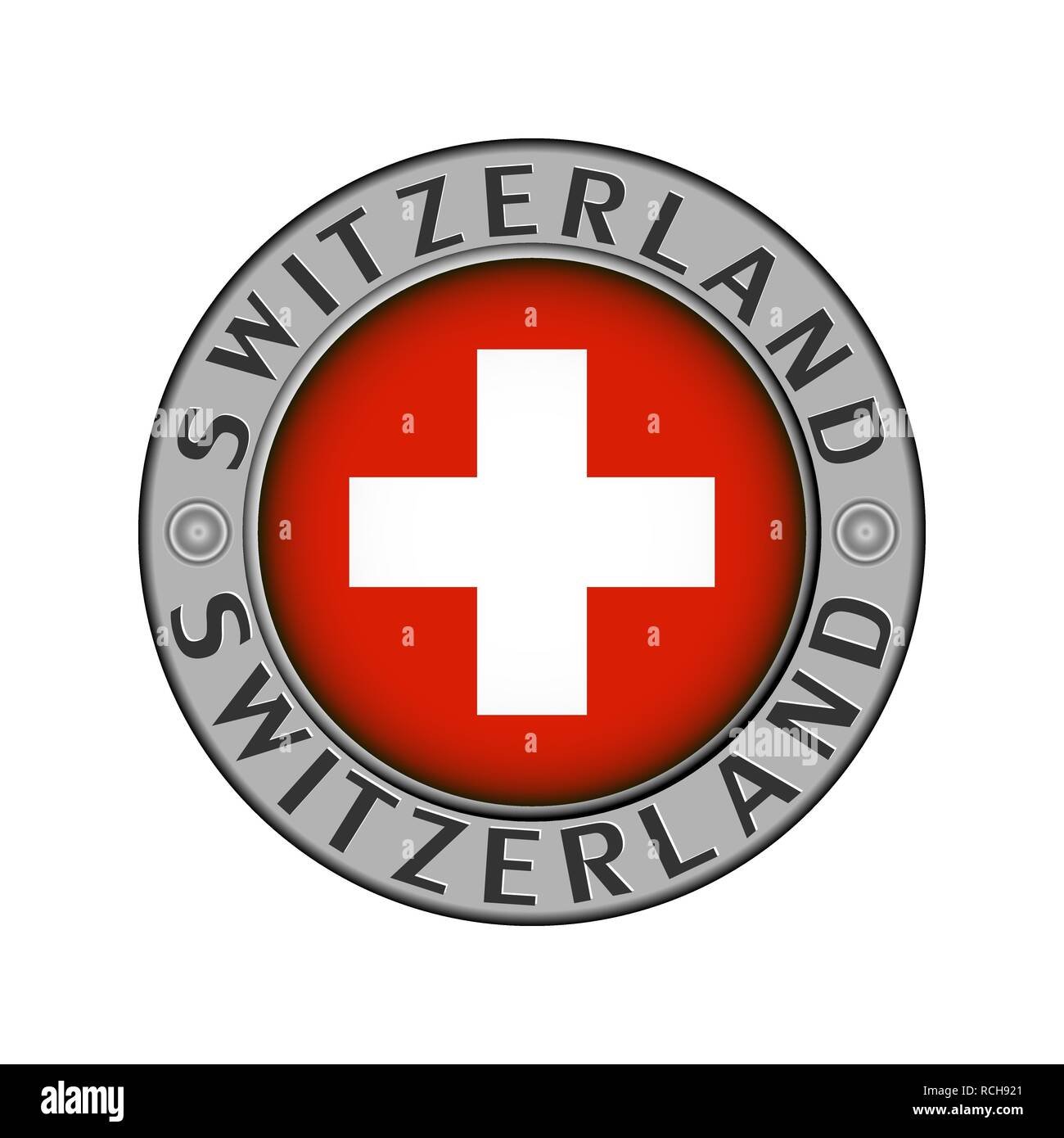 Rotondo di metallo medaglione con il nome del paese svizzera e un indicatore rotondo nel centro Illustrazione Vettoriale