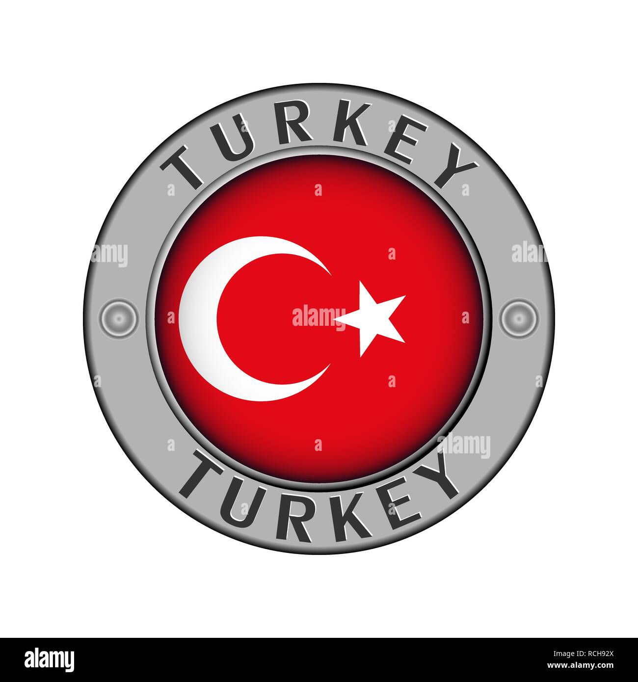 Rotondo di metallo medaglione con il nome del paese la Turchia e un indicatore rotondo nel centro Illustrazione Vettoriale