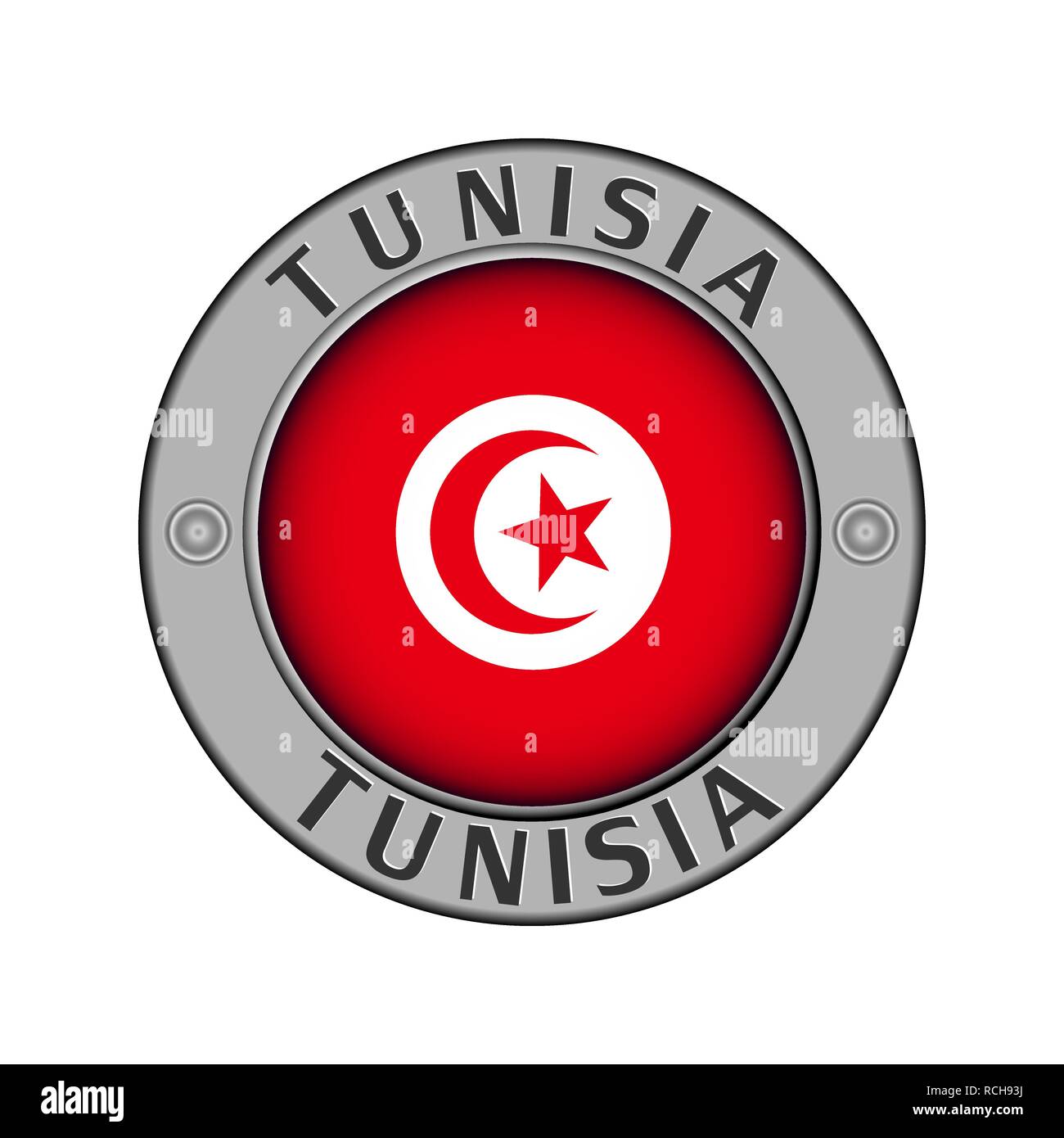 Rotondo di metallo medaglione con il nome del paese Tunisia o il round tricolore in centro Illustrazione Vettoriale