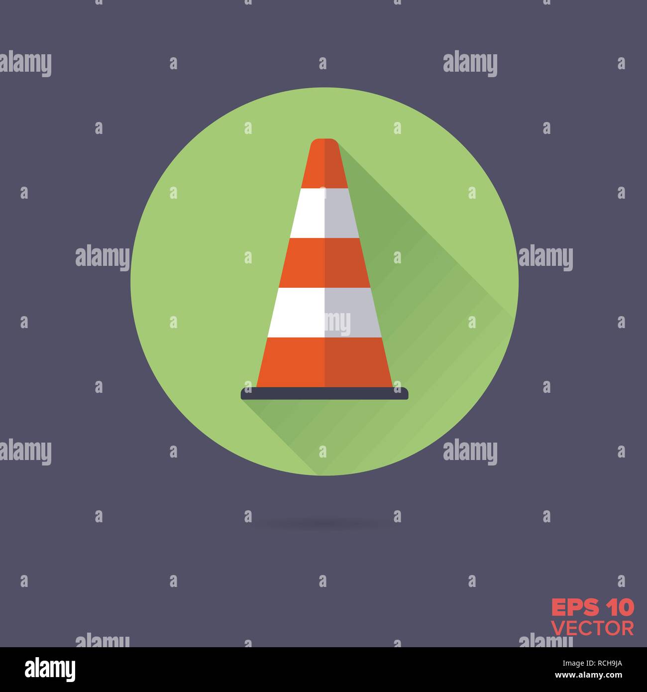 Cono stradale o streghe hat design piatto lungo ombra icona vettore Illustrazione Vettoriale