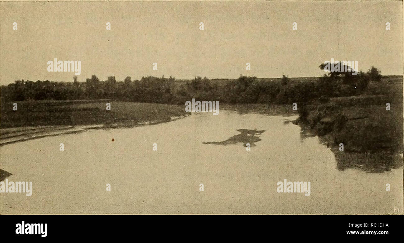 . Die Pithecanthropus-Schichten auf Java. Geologische und paläontologische Ergebnisse der Trinil-Expedition (1907 und 1908), ausgeführt mit Unterstützung der Akademischen Jubiläumsstiftung der Stadt Berlin und der Königlich bayerischen Akademi der Wissenschaften. Geologia e Paleontologia; Homo erectus. Arbeitsbericht über die Ausgrabungen. XXXI stark oder war die Beleuchtung così schlecht, dass eine Aufnahme onu- möglich guerra. Die kleine scheinbare Insel in der Mitte des Flusses ist die Halde von Dubois' Werk. Da- neben rechts sieht man die steilen Wände der alten Ausgrabungen. Die flache Konturlinie Foto Stock