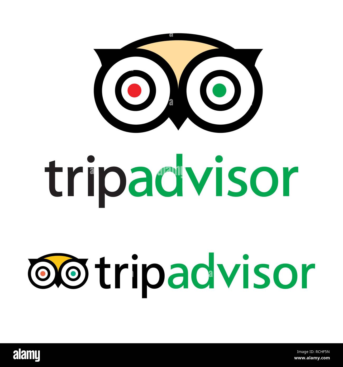 Logo di Tripadvisor icona vettore - popolare servizio di classificazione degli alberghi e delle attrazioni turistiche per i viaggi. Illustrazione Vettoriale