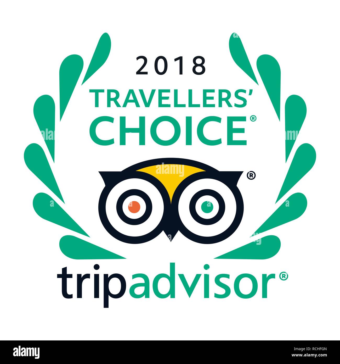 2018 la scelta dei viaggiatori di Tripadvisor icona logo vettore - popolare servizio di classificazione degli alberghi e delle attrazioni turistiche per i viaggi. Illustrazione Vettoriale
