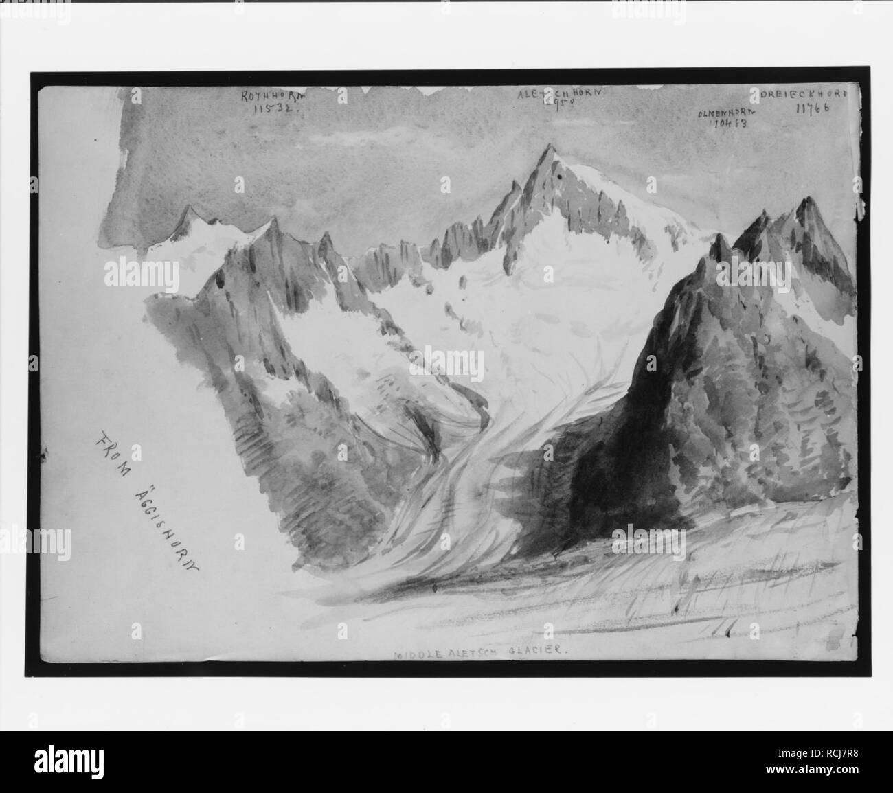 Ghiacciaio di Aletsch dal Eggishorn (da 'Splendide acquerelli di Montagna' Sketchbook) Foto Stock