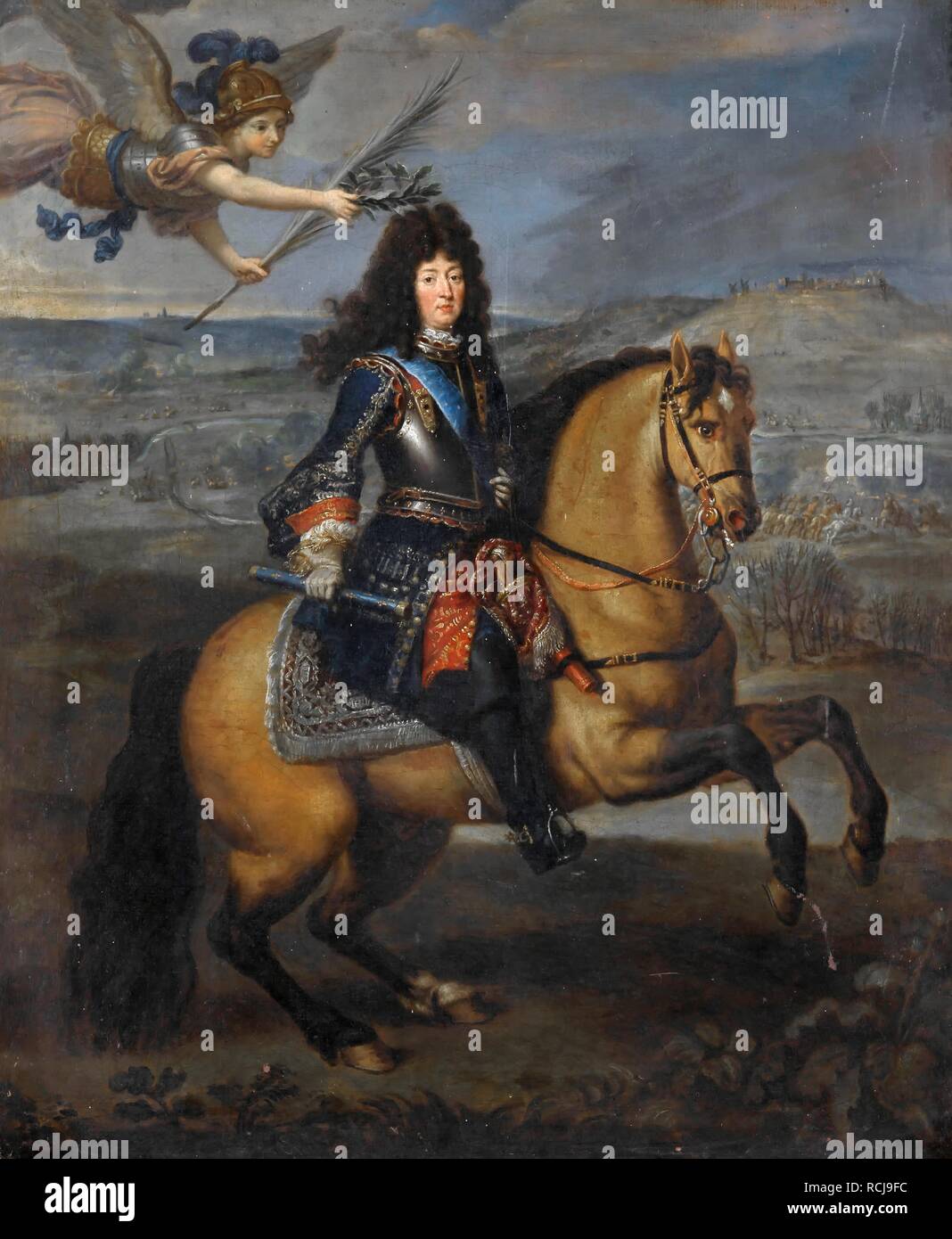 Ritratto equestre di Luigi XIV all'Assedio di Namur. Museo: il Musée de l'Histoire de France, Château de Versailles. Autore: Mignard, Pierre. Foto Stock