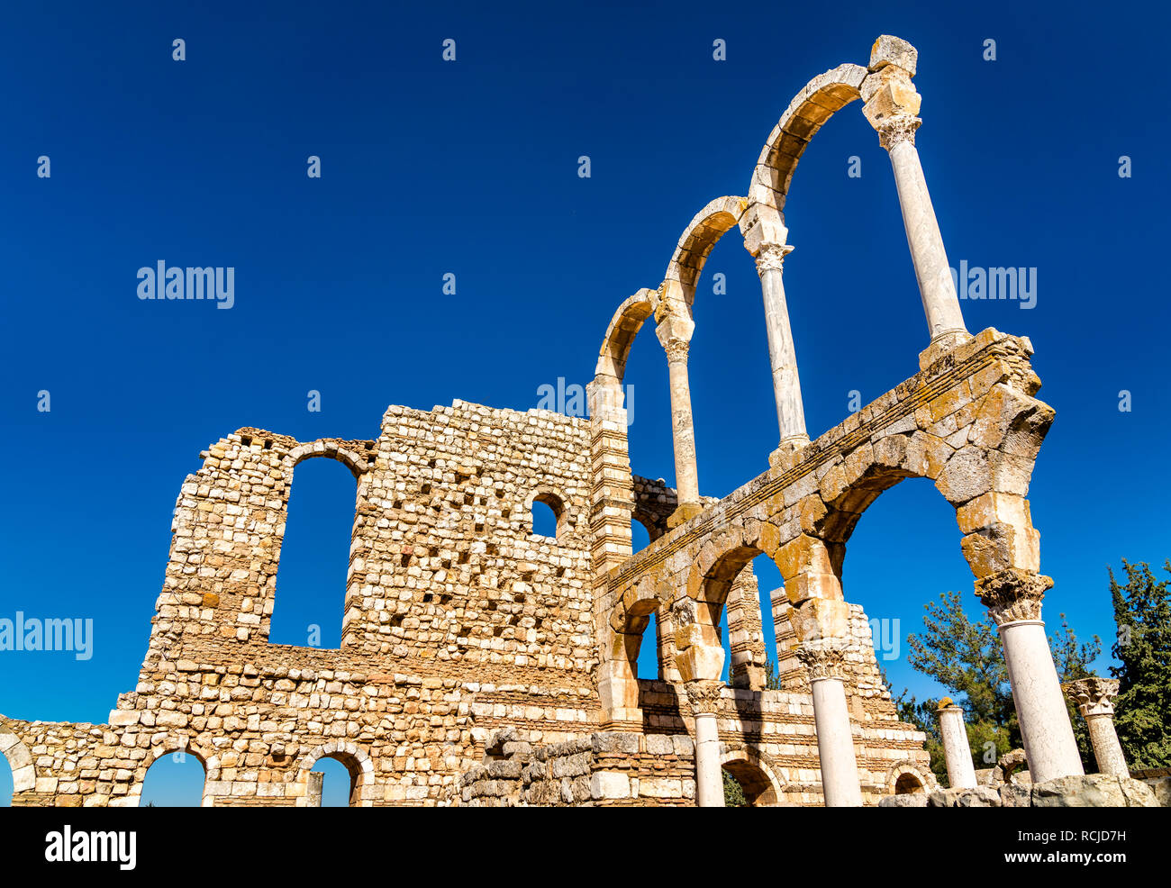 Rovine della cittadella di Umayyad a Anjar. La Valle di Beqaa, Libano Foto Stock