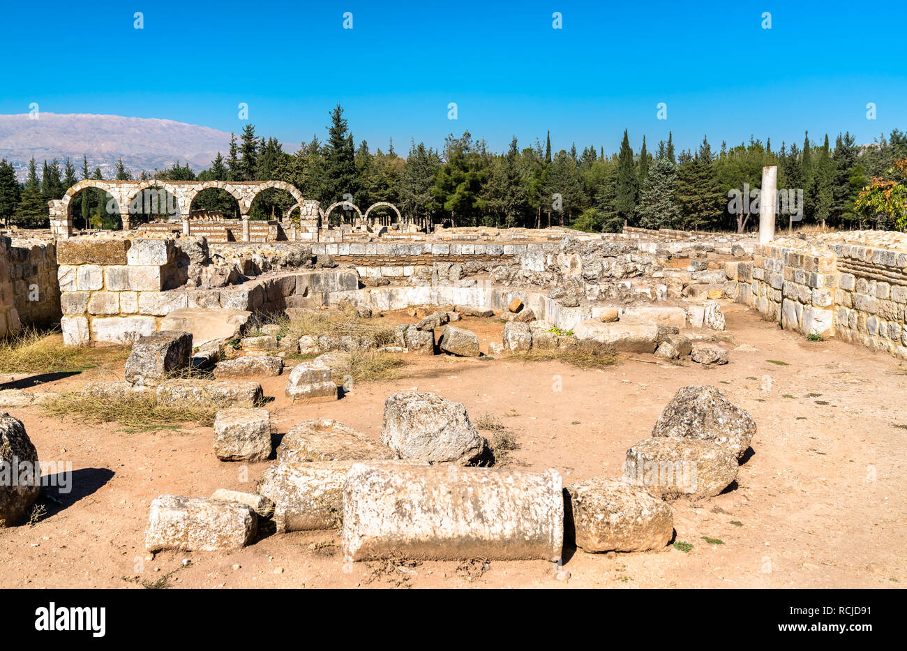 Rovine della cittadella di Umayyad a Anjar. La Valle di Beqaa, Libano Foto Stock