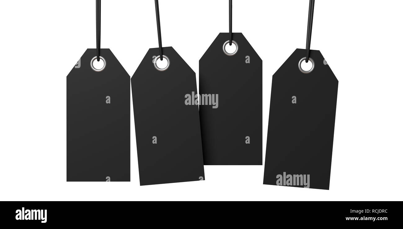 Venerdì nero vendita. Nero carta cartone dono tag, intaglio isolato su sfondo bianco. 3d illustrazione Foto Stock