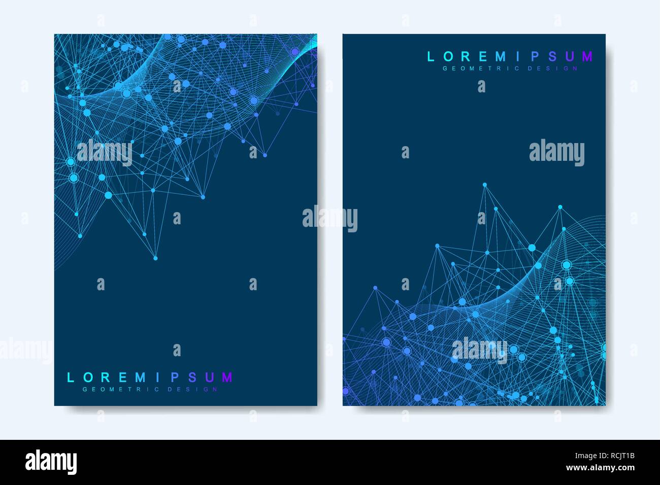 Moderno vettore modelli per brochure, coperchio, banner, flyer, relazione annuale, il foglio illustrativo. L'arte astratta composizione con il collegamento di linee e punti. Flusso di onde. La tecnologia digitale, scienza o concetto medico Illustrazione Vettoriale