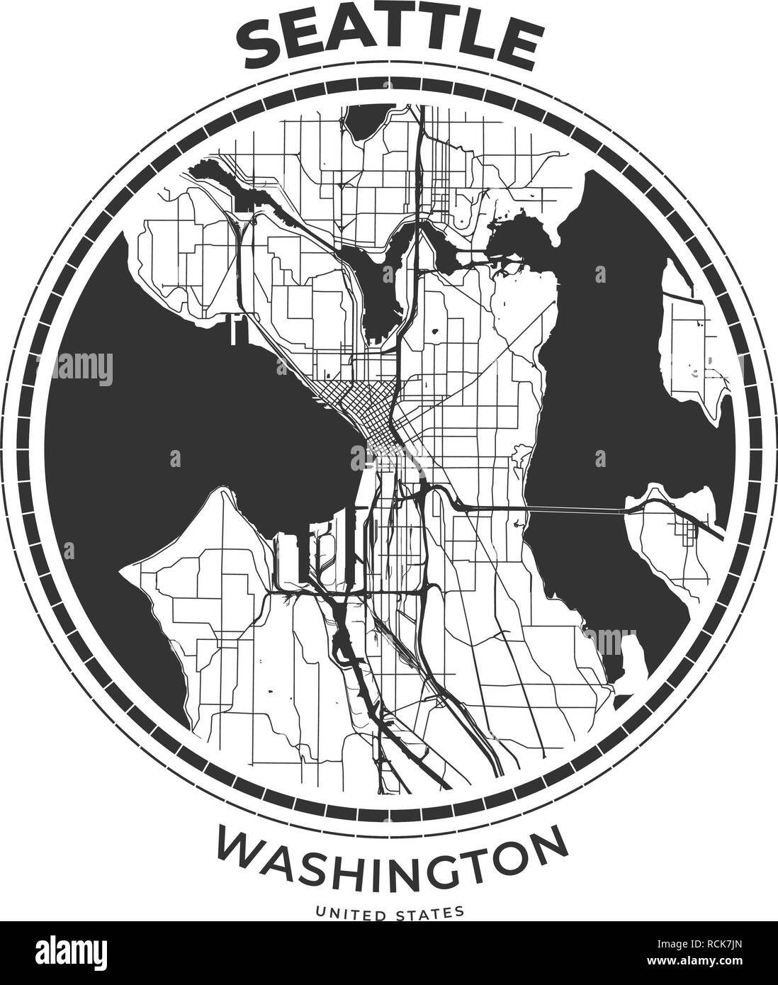 T-shirt badge mappa di Seattle, Washington. Tee shirt Tipografia stampa etichetta emblema distintivo. Illustrazione Vettoriale Illustrazione Vettoriale