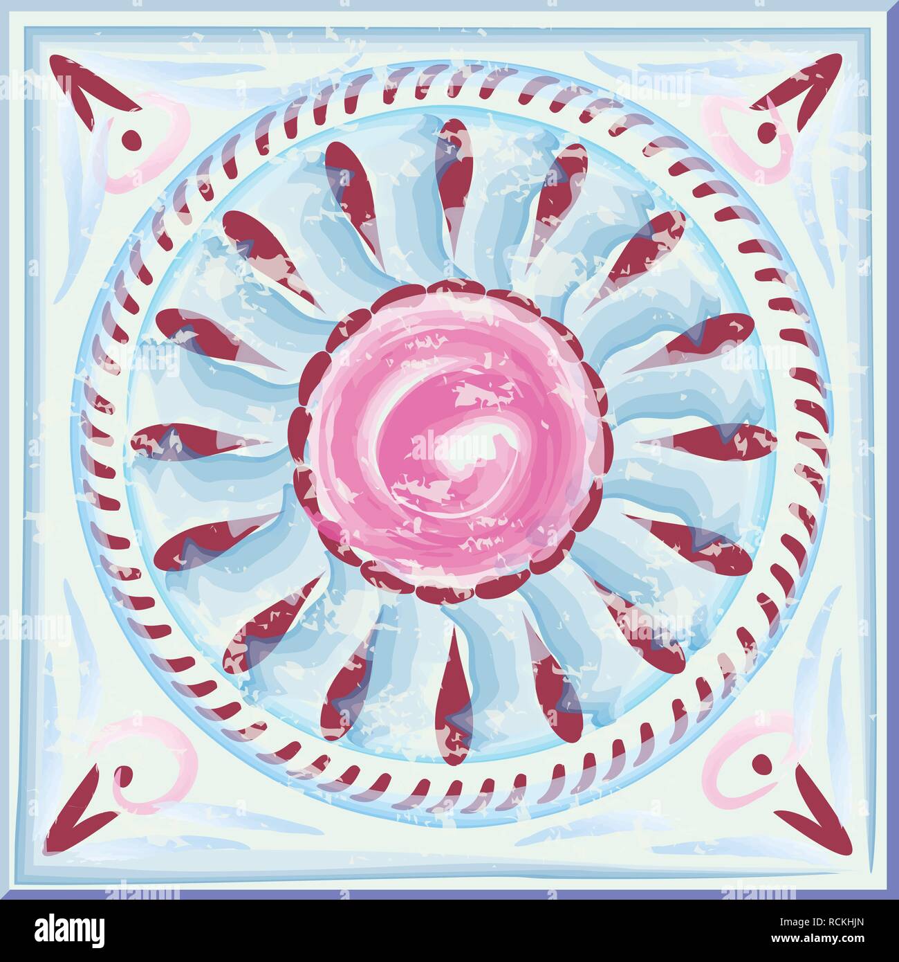 Piastrella di antiquariato con motivo floreale. La grafica vettoriale. Illustrazione Vettoriale