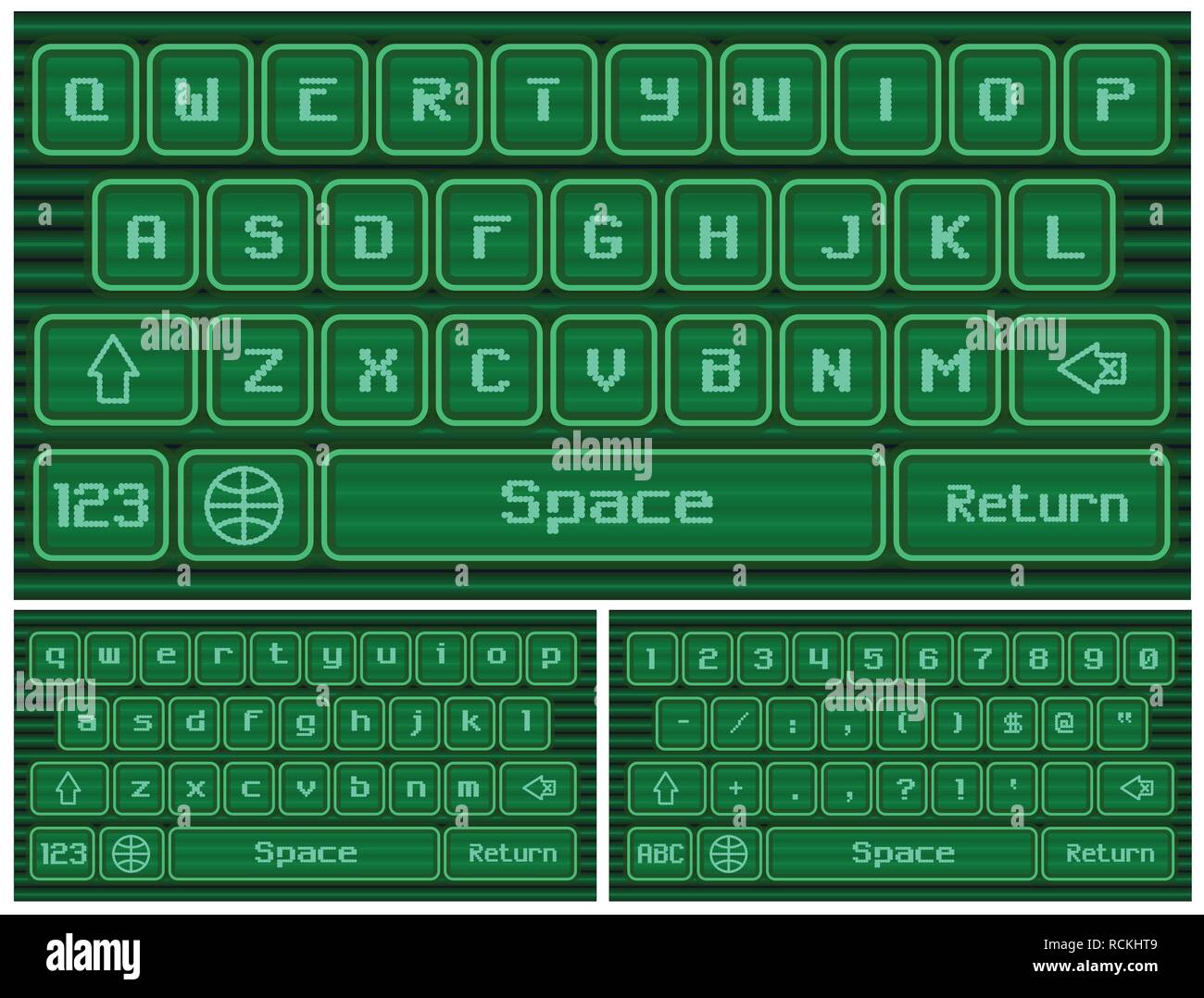 Tastiera virtuale per uno smartphone, vettore stilizzata vecchio computer. Illustrazione Vettoriale