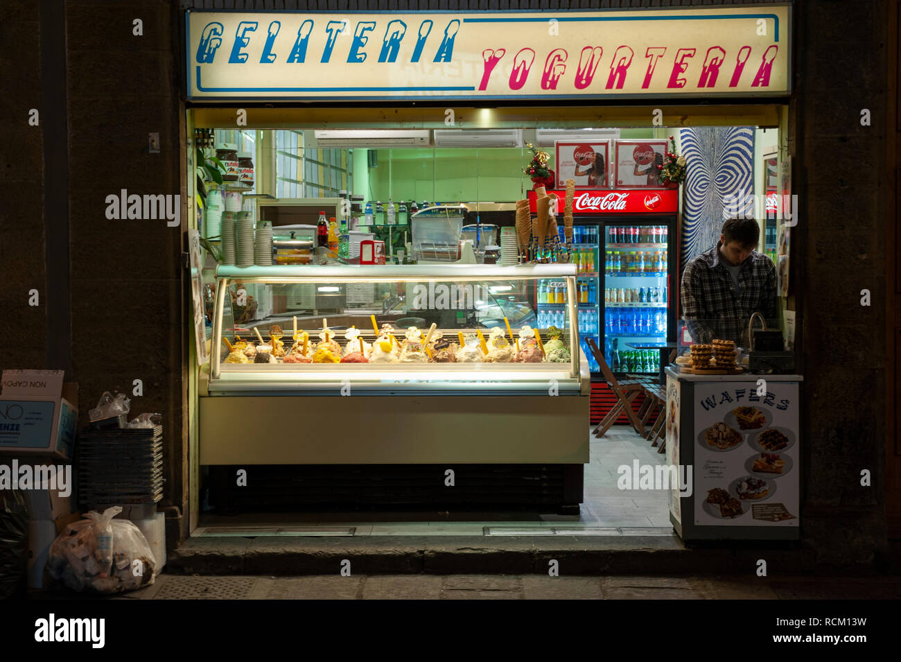 Vista esterna della gelateria, Firenze, Italia Foto Stock