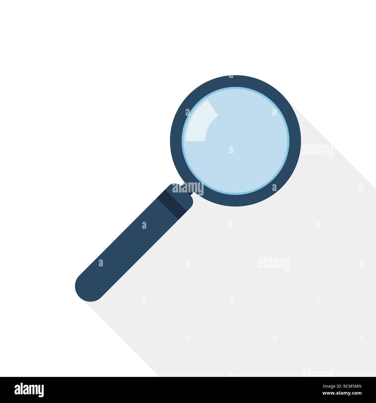 Icona lente di ingrandimento nel design piatto. Illustrazione Vettoriale. Con lente di ingrandimento di lunga ombra Illustrazione Vettoriale