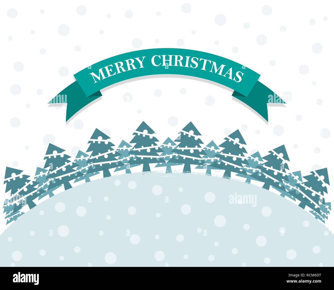Festa di Natale piatto sfondo con alberi di Natale e di neve. Illustrazione Vettoriale. Messaggio di saluto festivo Illustrazione Vettoriale