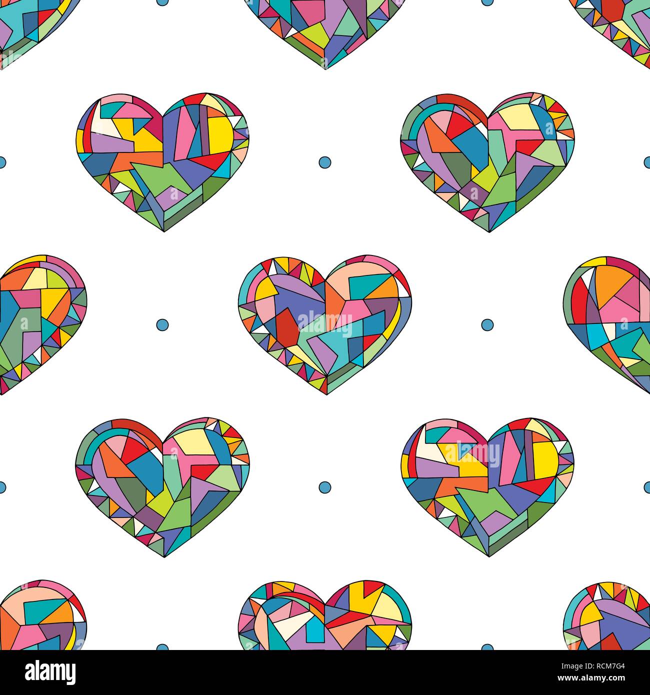 Cuori disegnati a mano vector seamless pattern. Il giorno di San Valentino vacanze sfondo in stile moderno. Amore texture geometriche per la superficie di progettazione, tessile, wra Illustrazione Vettoriale