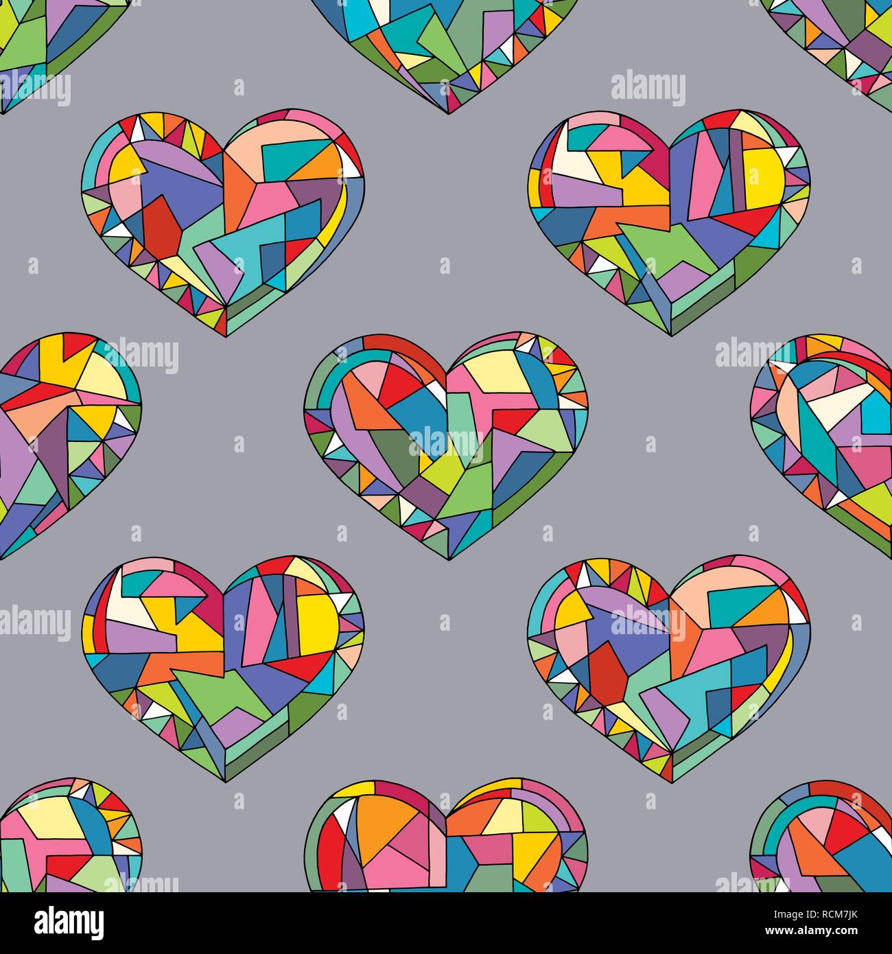 Cuori disegnati a mano vector seamless pattern. Il giorno di San Valentino vacanze sfondo in stile moderno. Amore texture geometriche per la superficie di progettazione, tessile, wra Illustrazione Vettoriale