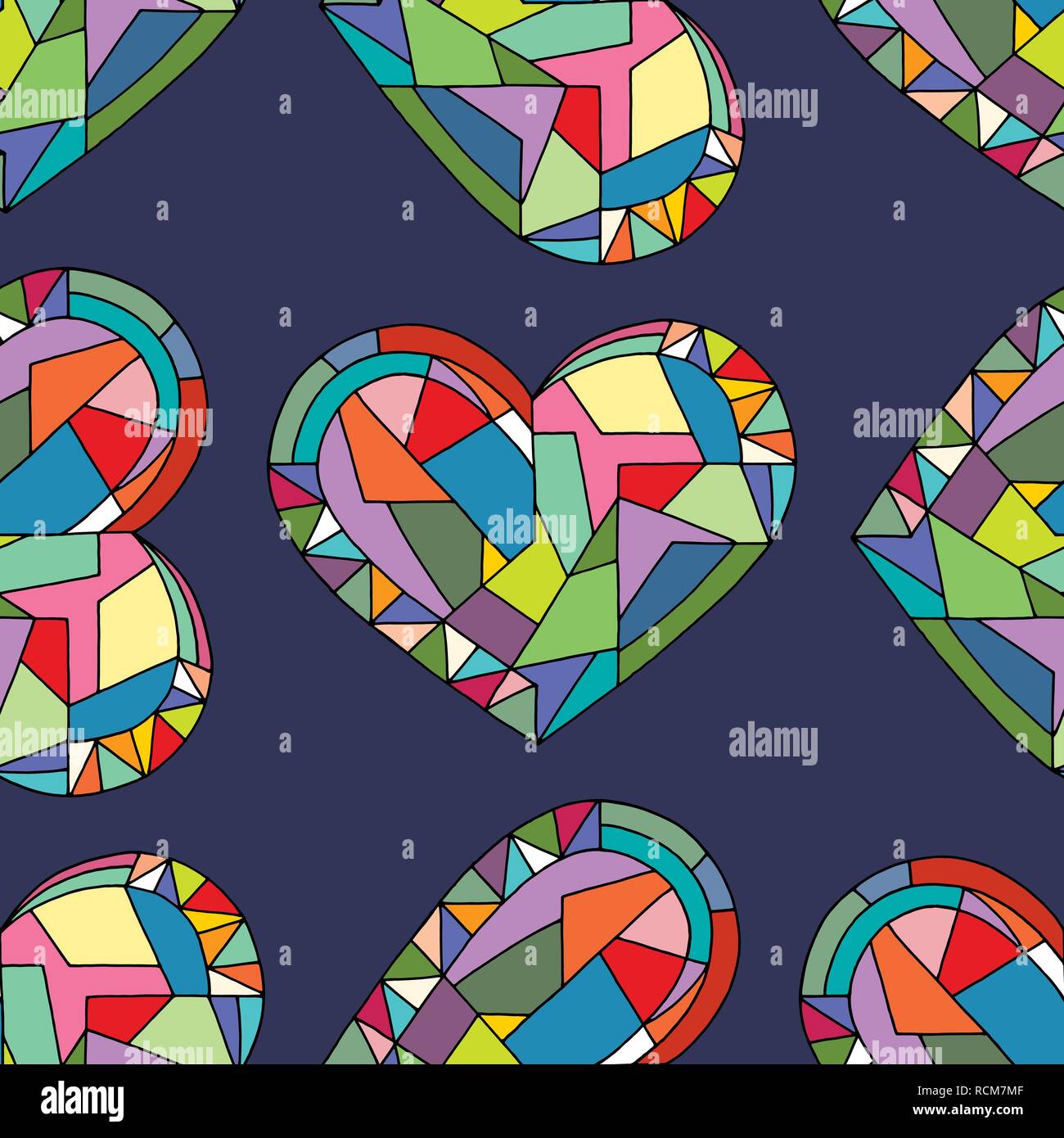Cuori disegnati a mano vector seamless pattern. Il giorno di San Valentino vacanze sfondo in stile moderno. Amore texture geometriche per la superficie di progettazione, tessile, wra Illustrazione Vettoriale