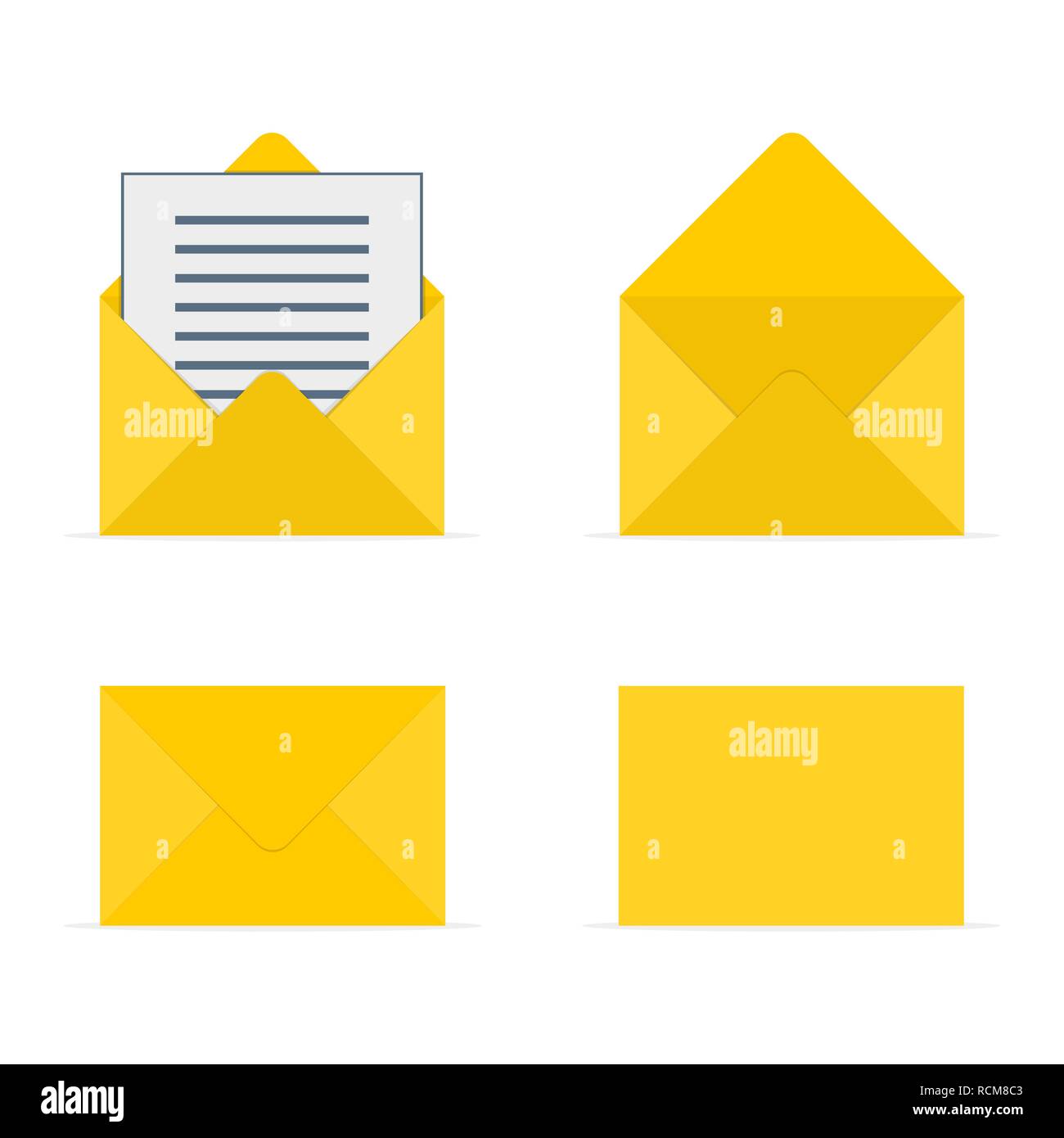 Set di buste vuote mockup in design piatto. Illustrazione Vettoriale. Diverse buste, isolato su sfondo bianco Illustrazione Vettoriale