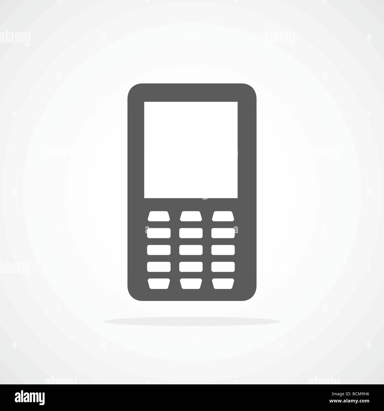 Grigio icona telefono. Illustrazione Vettoriale. Telefono cellulare icona, isolato su sfondo chiaro. Illustrazione Vettoriale