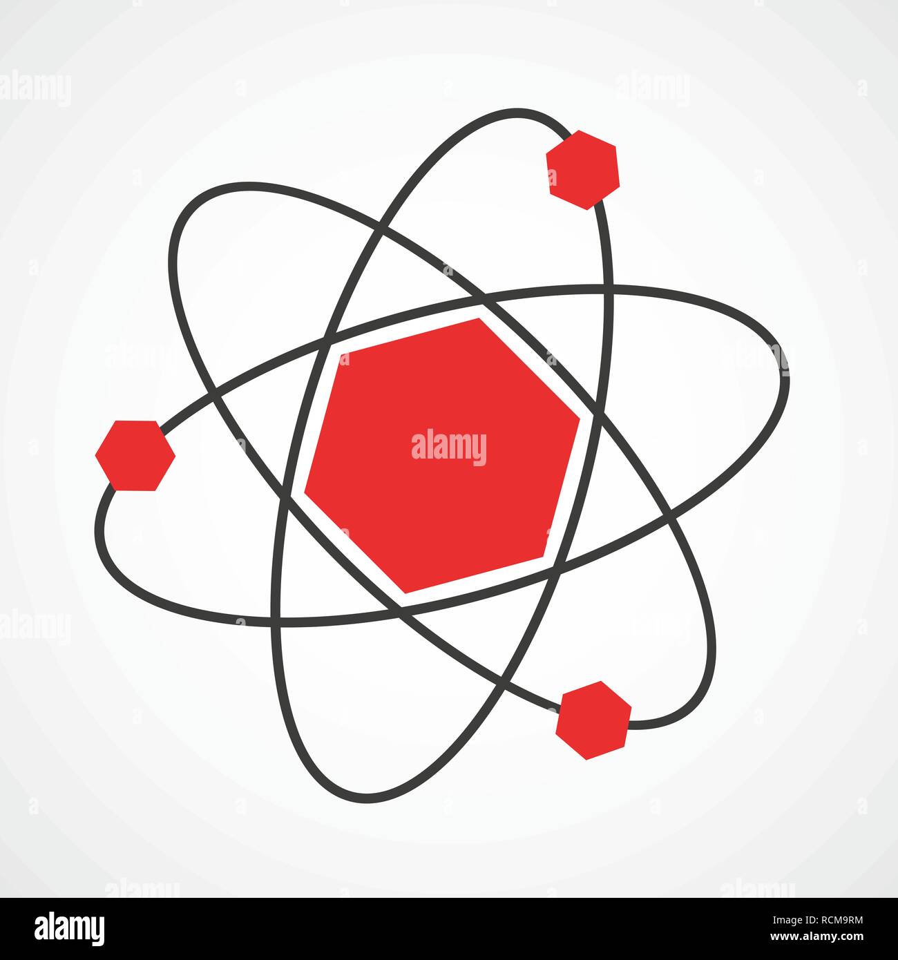 Icona di atomo in design piatto. Illustrazione Vettoriale. Semplice simbolo di una molecola o un atomo, isolata. Illustrazione Vettoriale