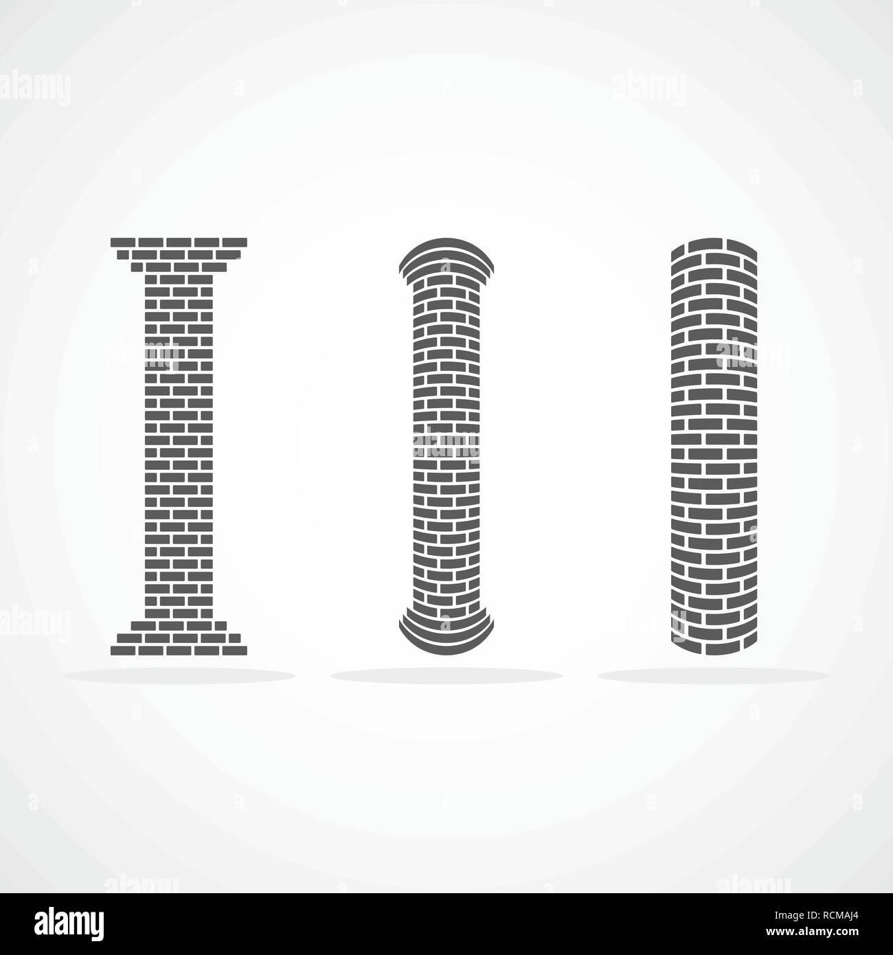 Mattoni antichi colonne in design piatto. Illustrazione Vettoriale. Grigio colonna romana icone, isolato su sfondo chiaro Illustrazione Vettoriale