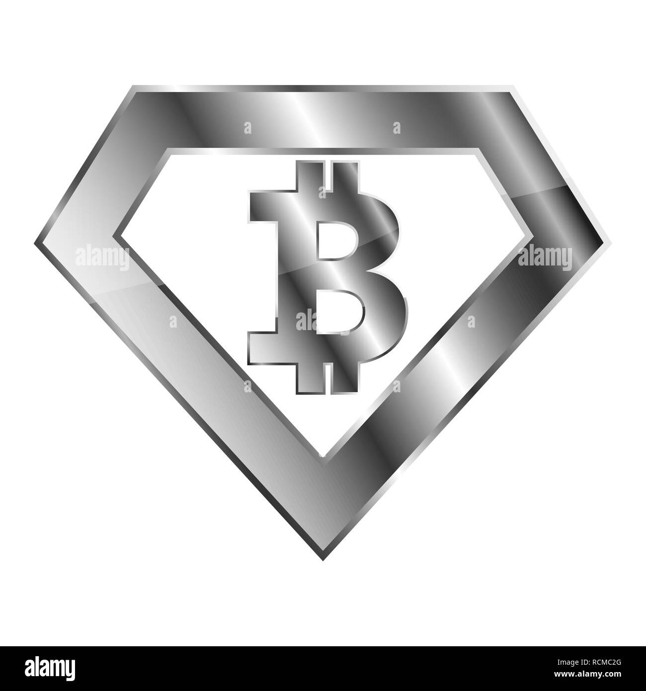 Argento icona Bitcoin. Illustrazione Vettoriale. Bitcoin come simbolo cryptocurrency, isolato su sfondo bianco Illustrazione Vettoriale