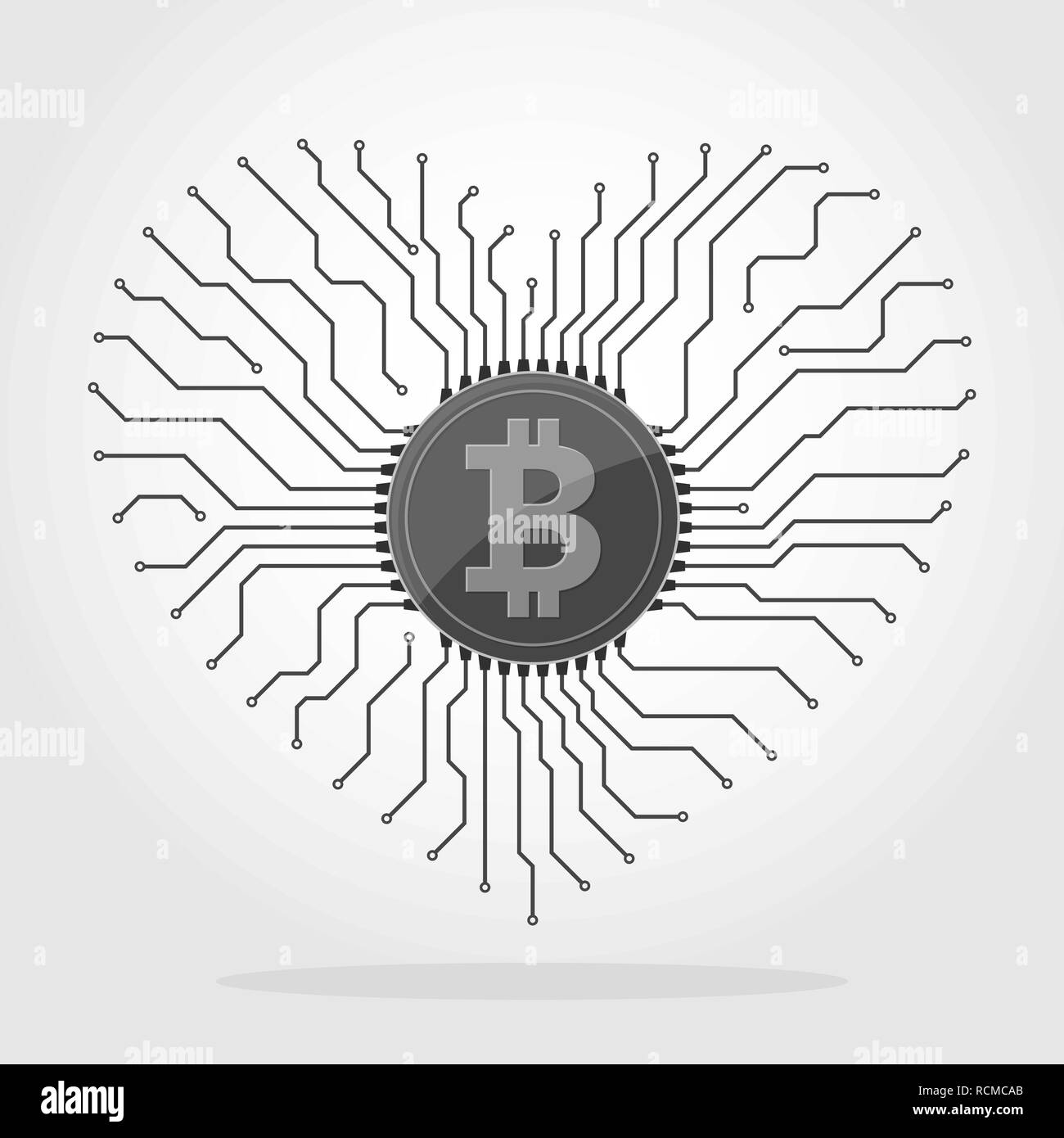 Bitcoin valuta digitale icona con scheda di circuito elementi. Illustrazione Vettoriale. Icona Bitcoin in un appartamento di design. Illustrazione Vettoriale