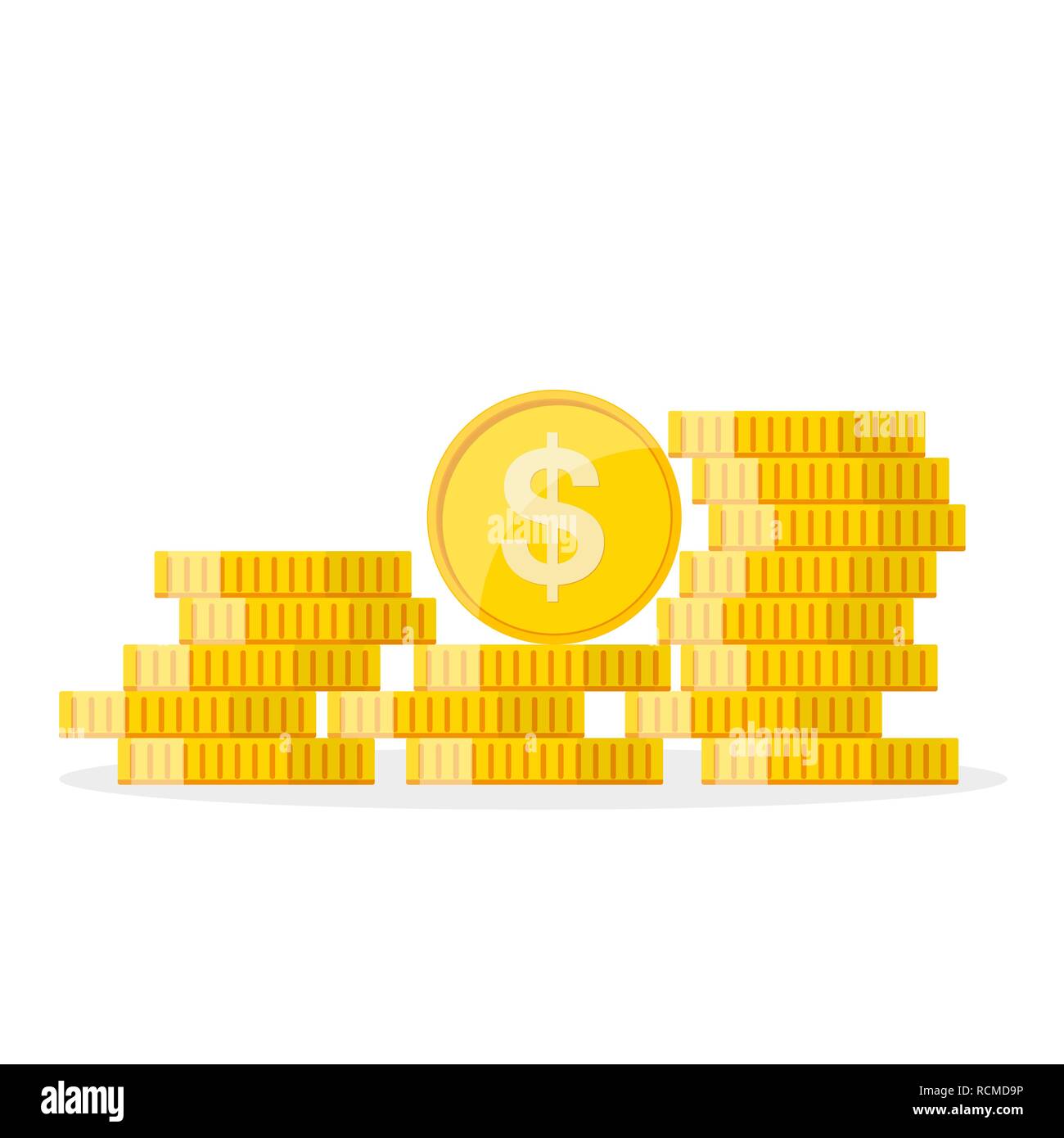 Cumulo di dollaro in oro monete in design piatto. Illustrazione Vettoriale. Dollaro di concetto di crescita Illustrazione Vettoriale